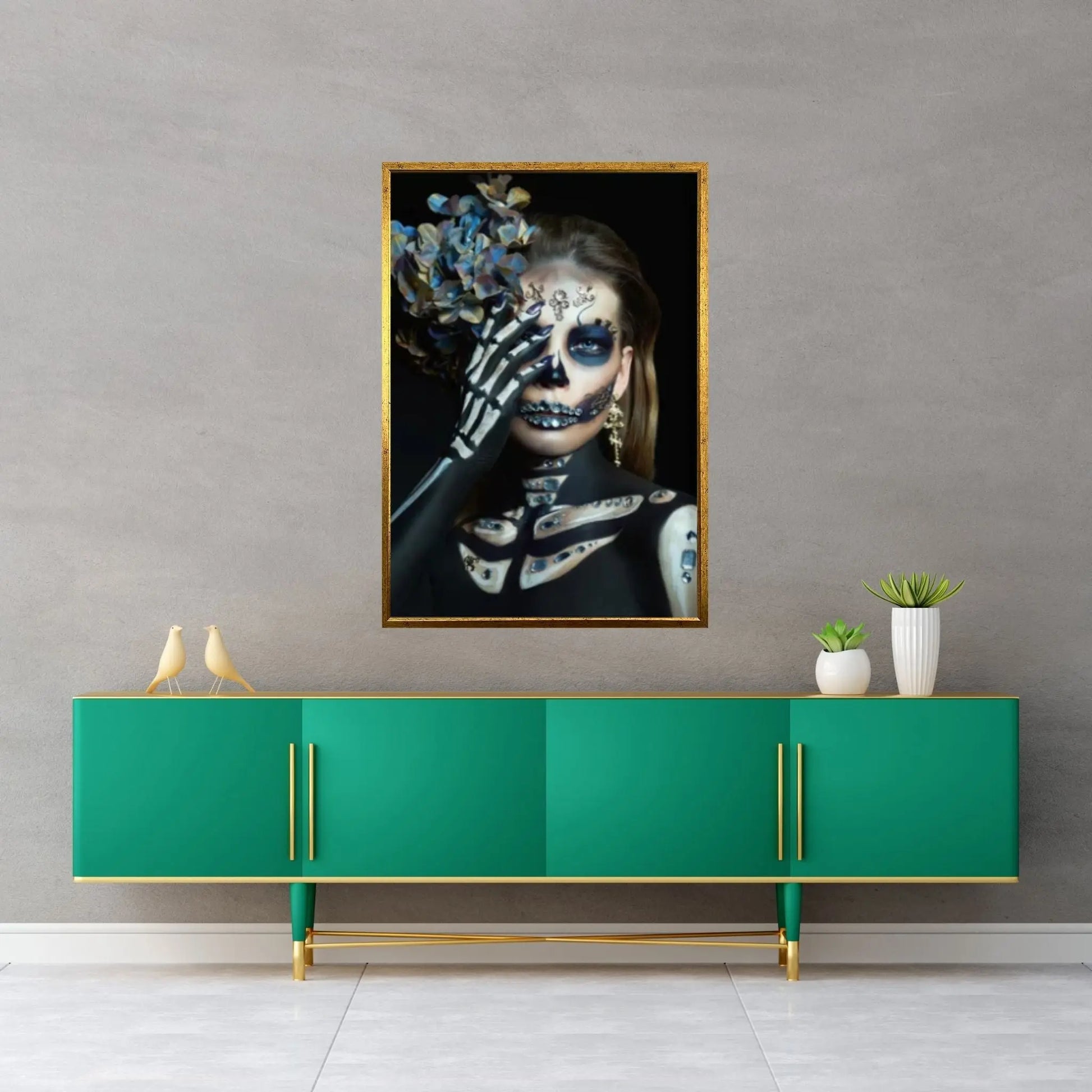 Thoughtful Skeleton Skull Woman Halloween Canvas, Wall Art Canvas Design - Y Canvas