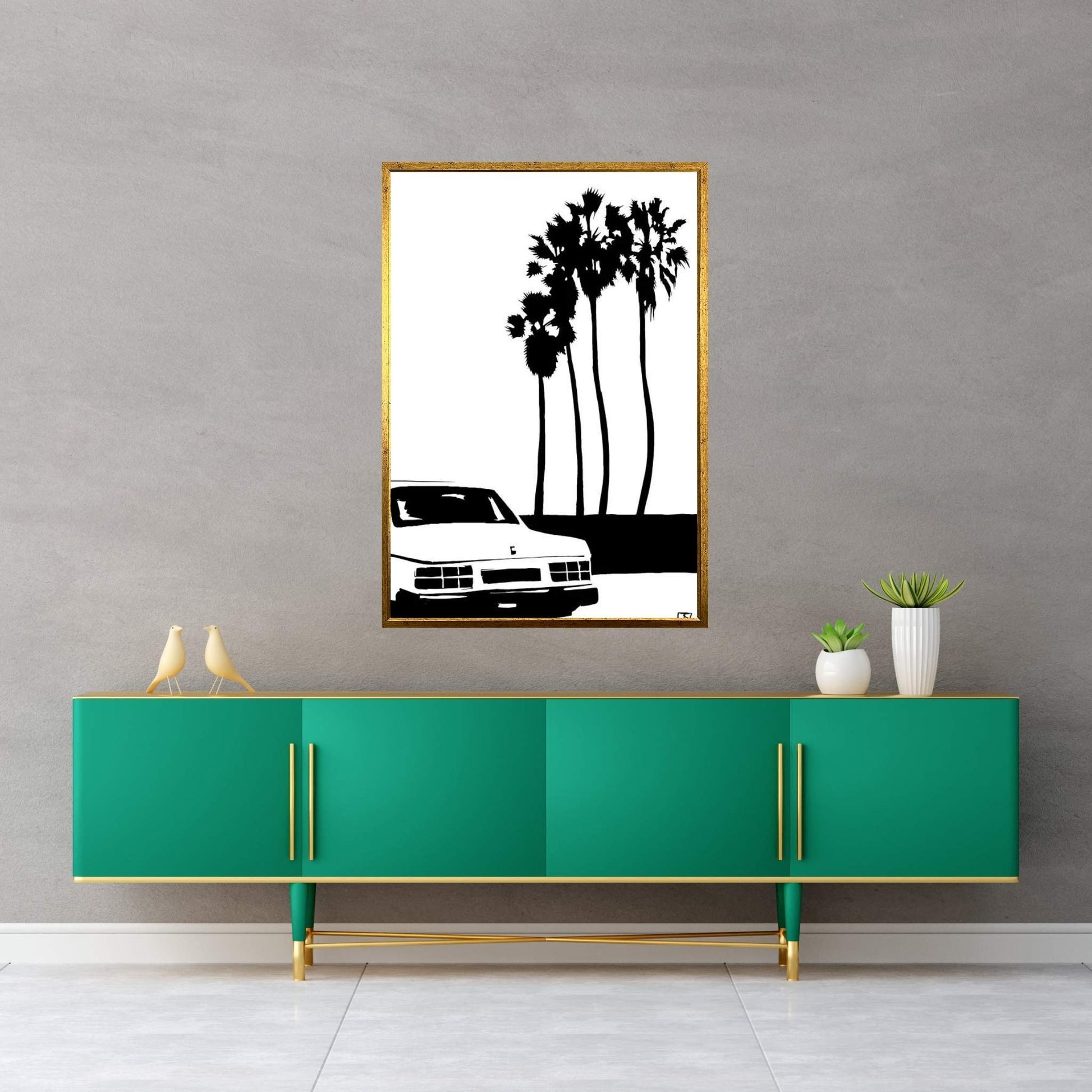Car And Palms Canvas Wall Art - Y Canvas