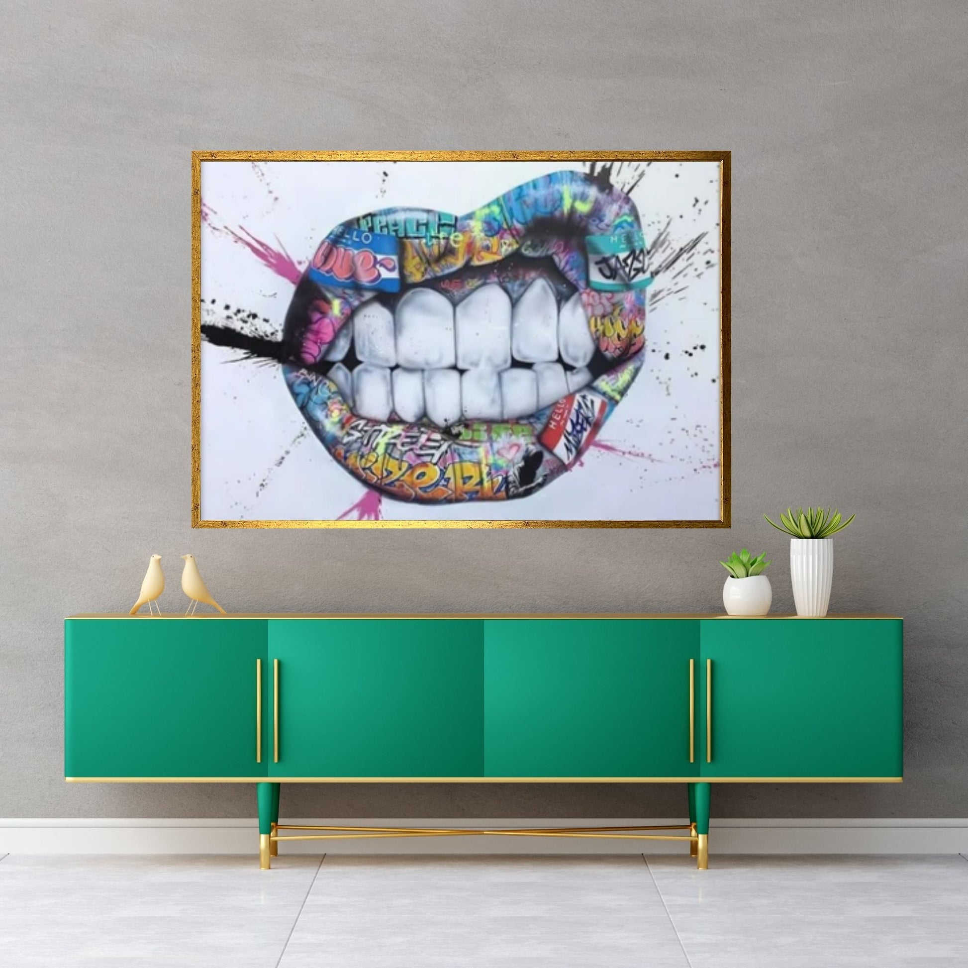 Banksy Poster, Sexy Lip Art Canvas Decor, Print Poster Graffiti Wall Art - Y Canvas