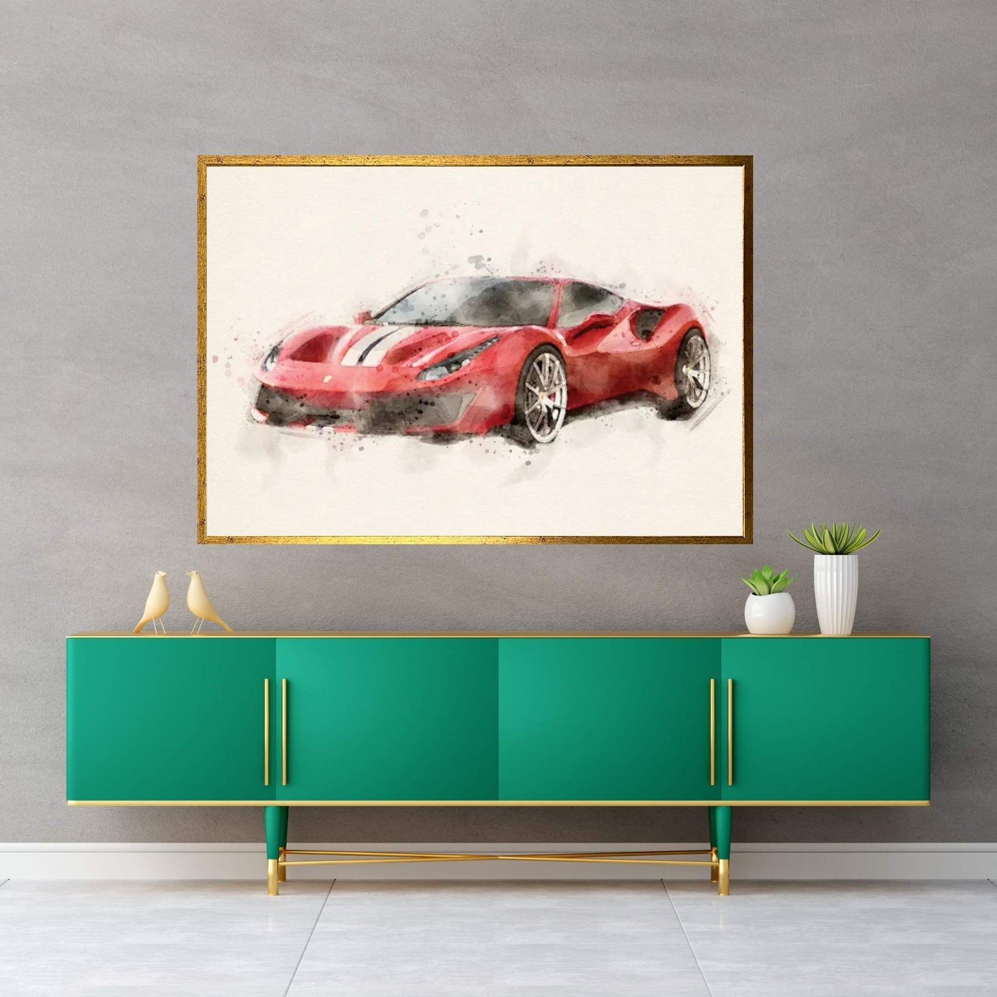 Ferrari 488 In Watercolor Canvas Wall Art - Y Canvas
