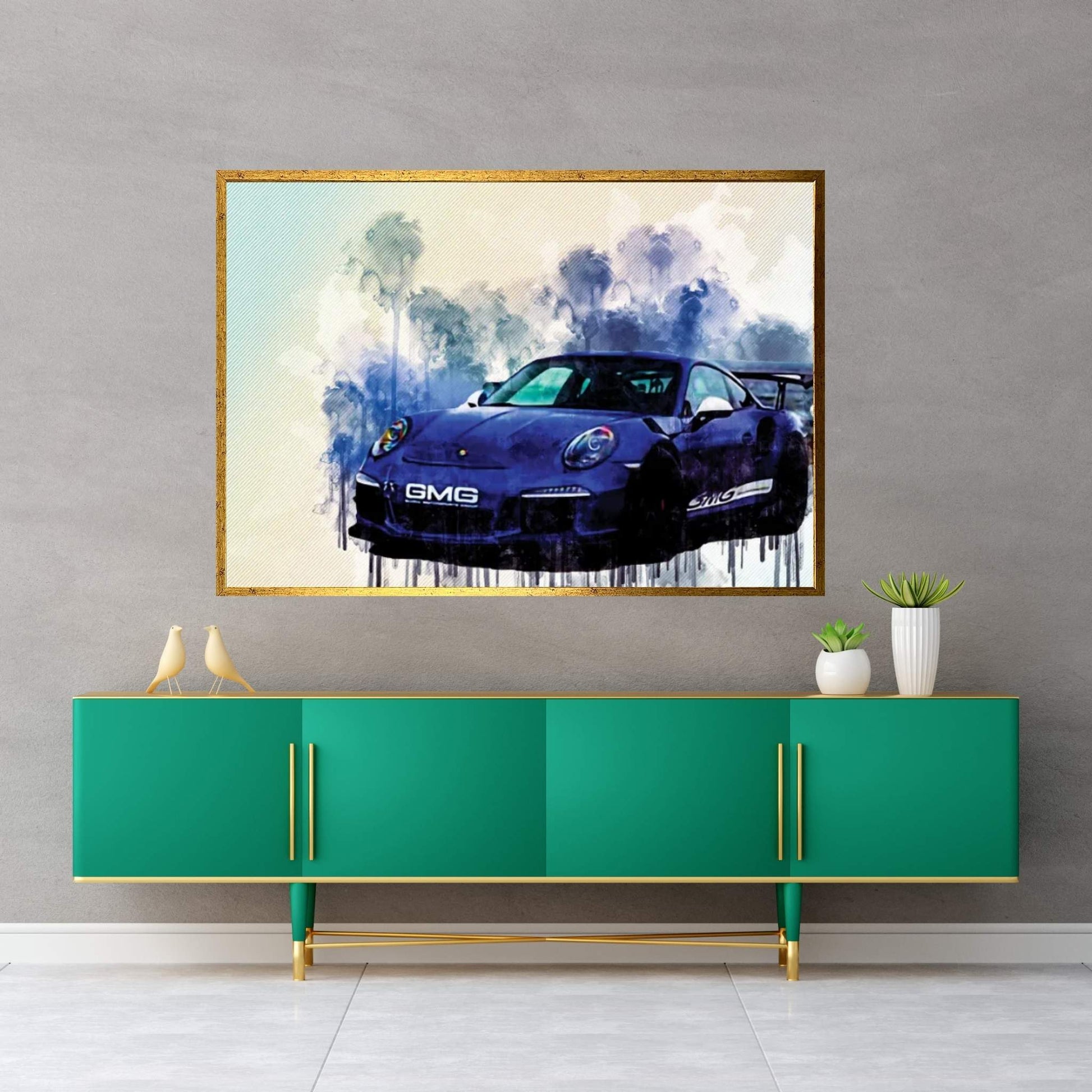 Porsche 911 Gt3Rs Tuning Blue Sports German Sports Cars Canvas Wall Art - Y Canvas