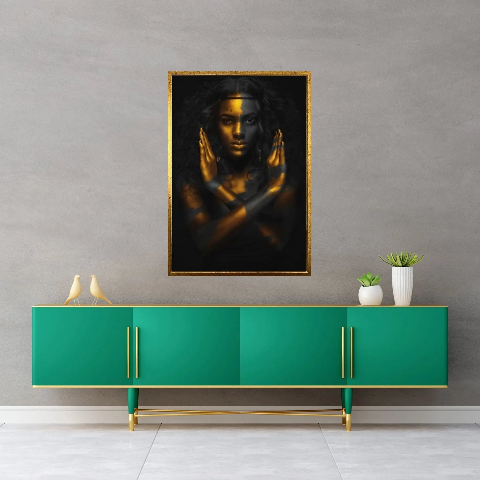 Black and Gold African Nude Woman Indian Oil Painting on Canvas Posters and Prints Scandinavian Wall Art - Y Canvas