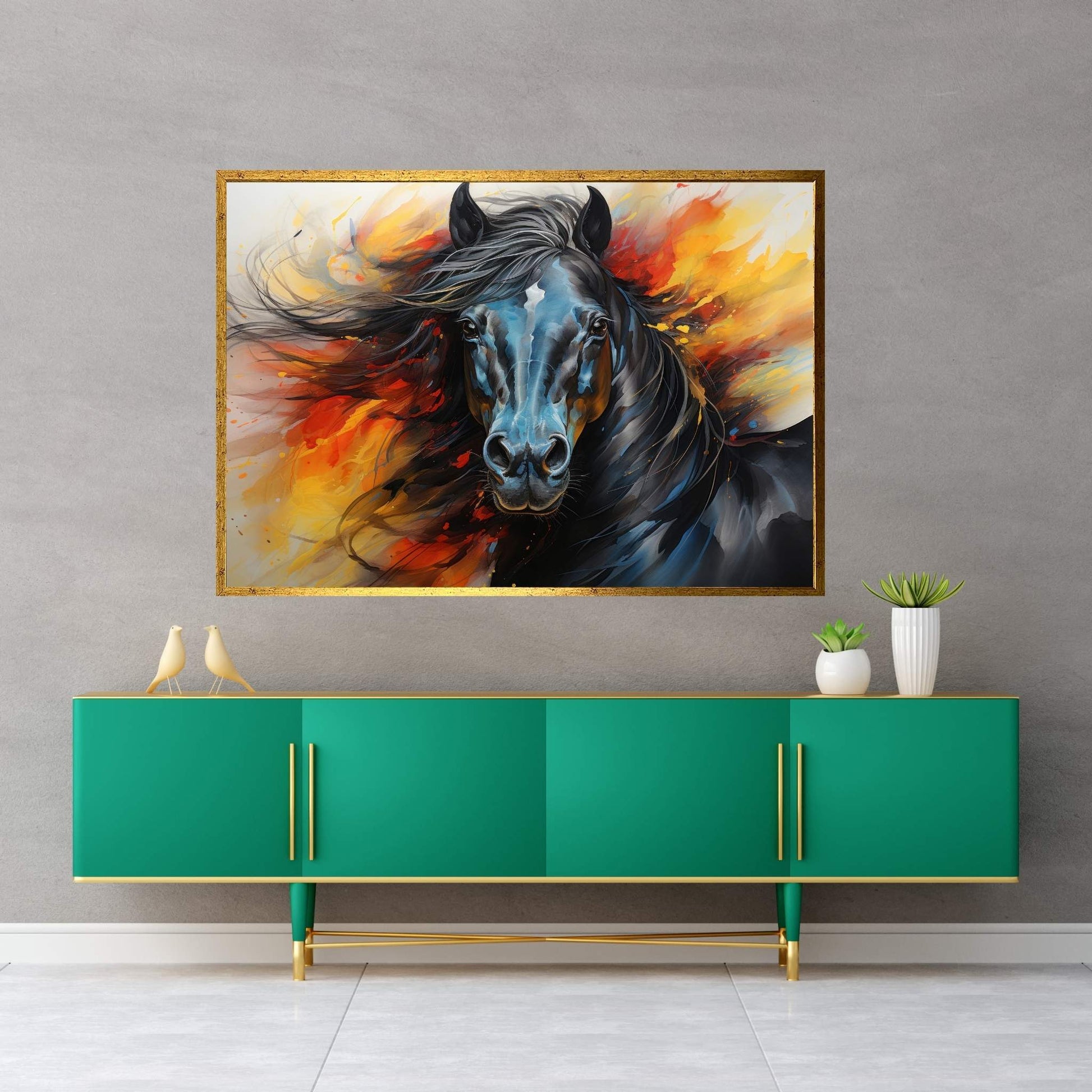 Beautiful Black Horse Canvas Wall Art , Animal Wall Art - Y Canvas