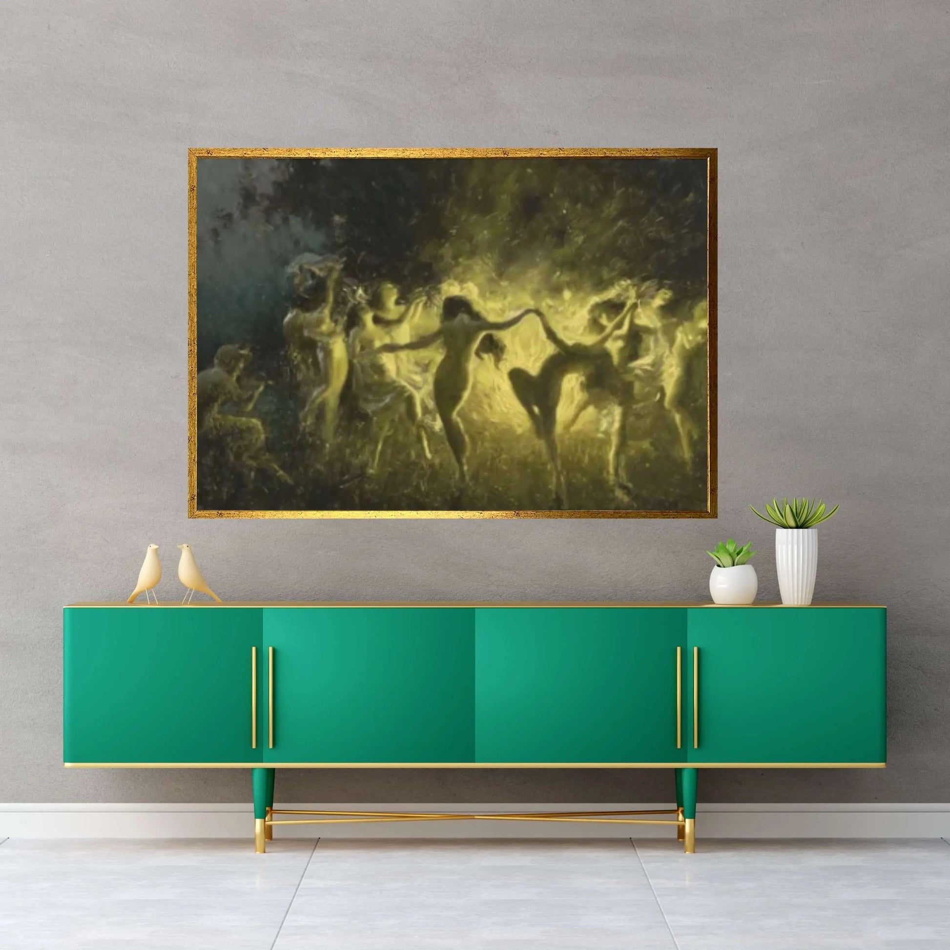 Joseph Tomanek /Large Size Painting, Witches Magic, Yellow Black,Original Large Art, Classic Art, Fire Dance (1889) Print On Canvas Or Paper - Y Canvas
