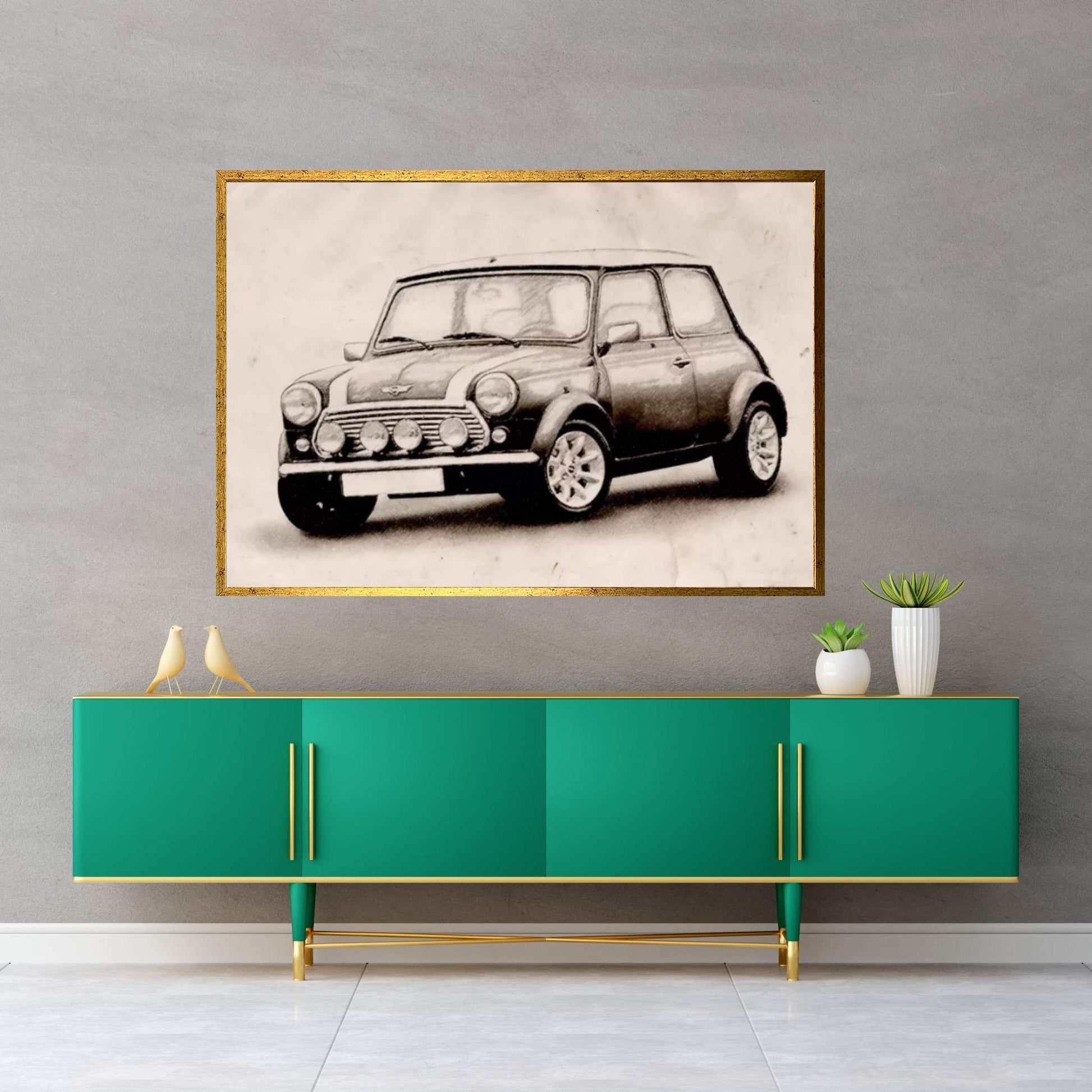 Mini Cooper Sketch Canvas Wall Art - Y Canvas