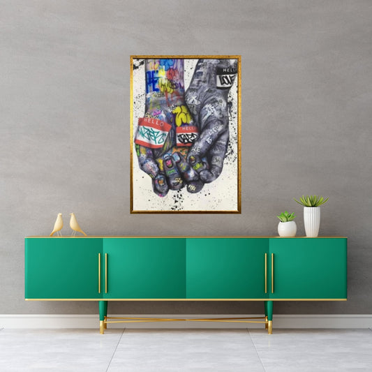 Couple Holding Hands Graffiti Painting, Love Wall Decoration, Graffiti Wall Art, Romantic Couple - Y Canvas