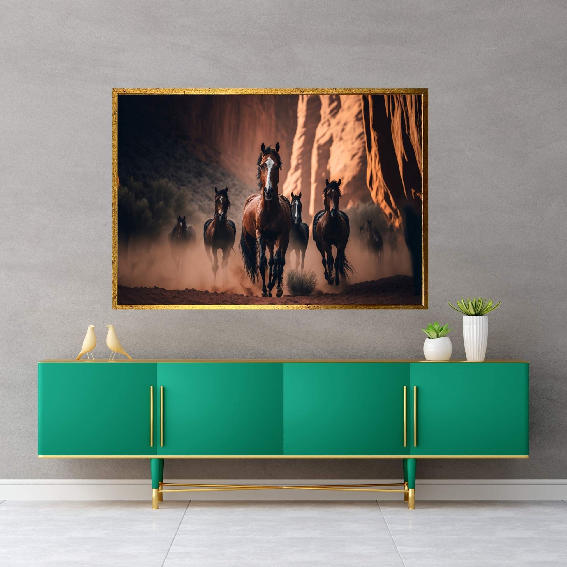 Running Brown Horses,Horse Canvas Wall Art - Y Canvas