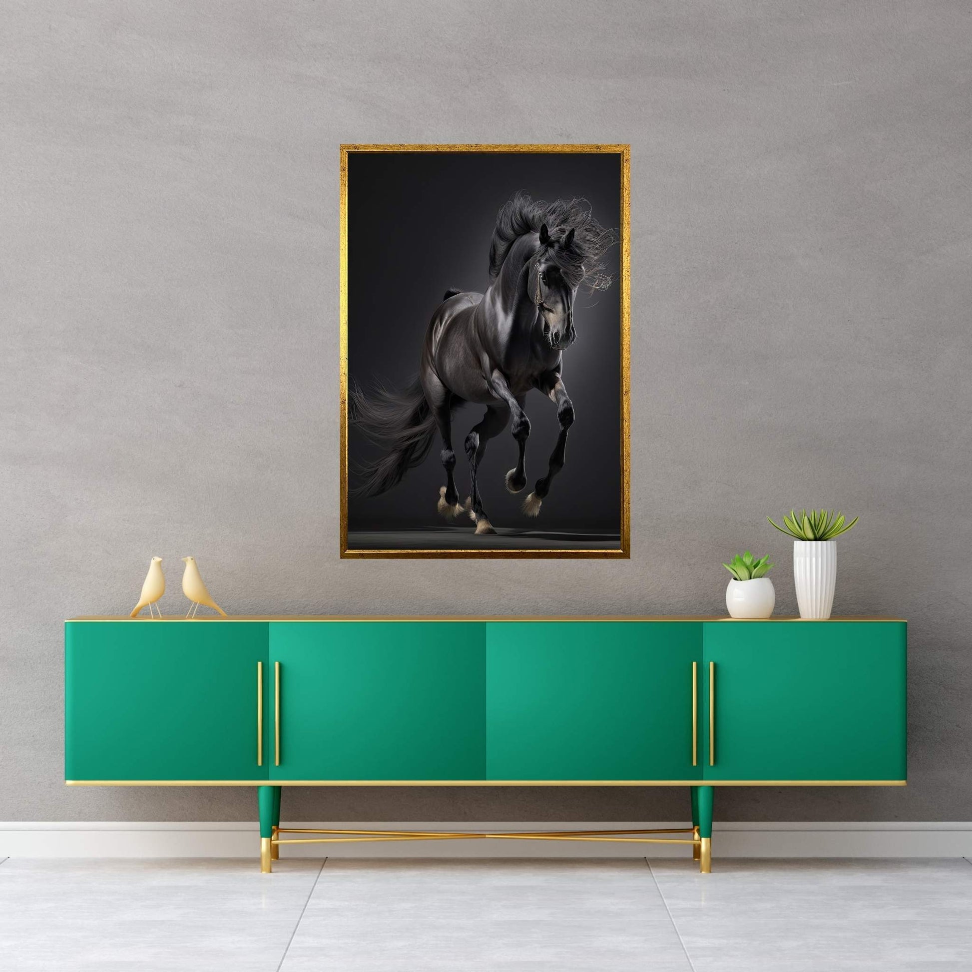 Beautiful Black Horse Canvas Wall Art , Animal Wall Art - Y Canvas