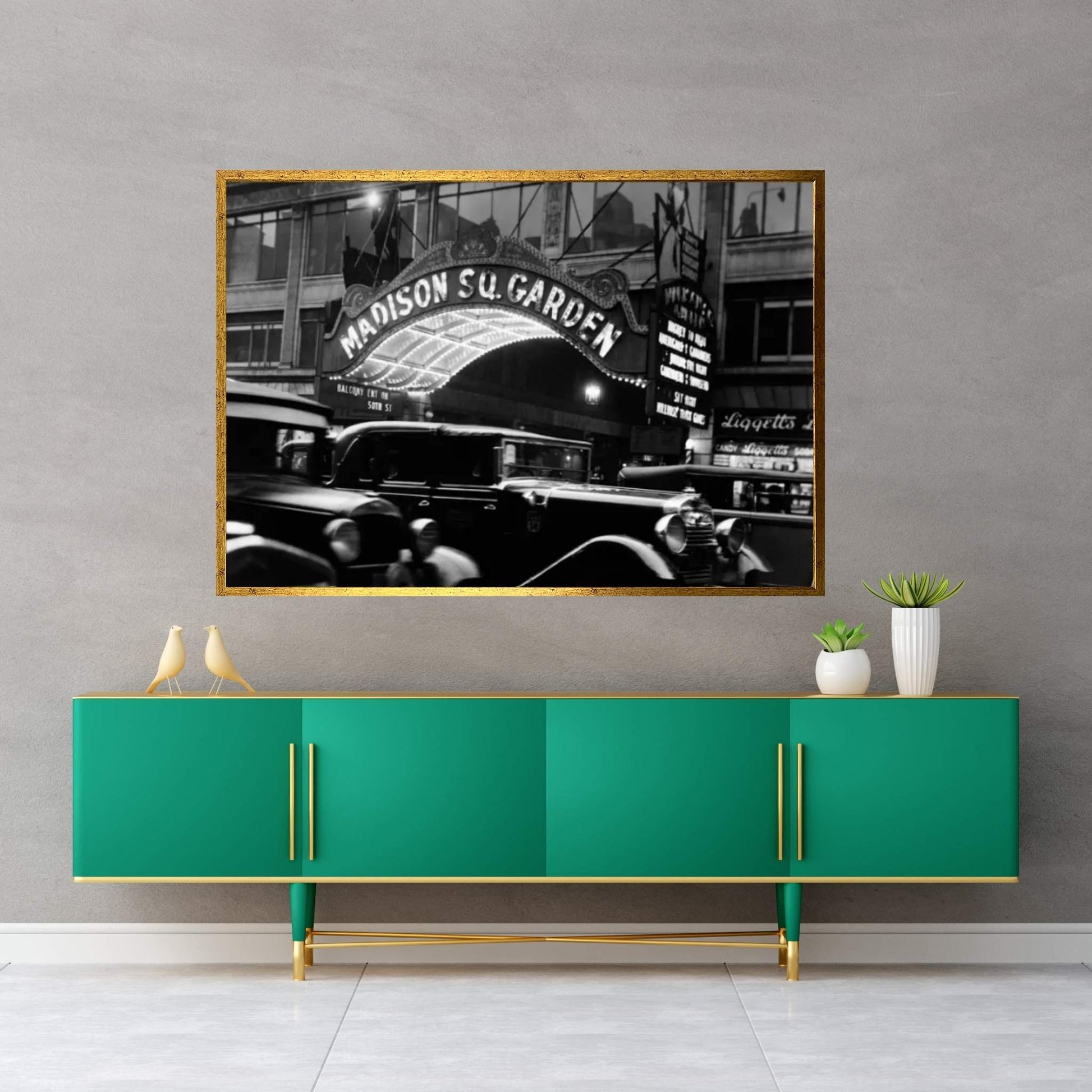 1920s-1930s Cars Taxis Madison Square Garden Marquee At Night Manhattan New York City USA Canvas Wall Art - Y Canvas