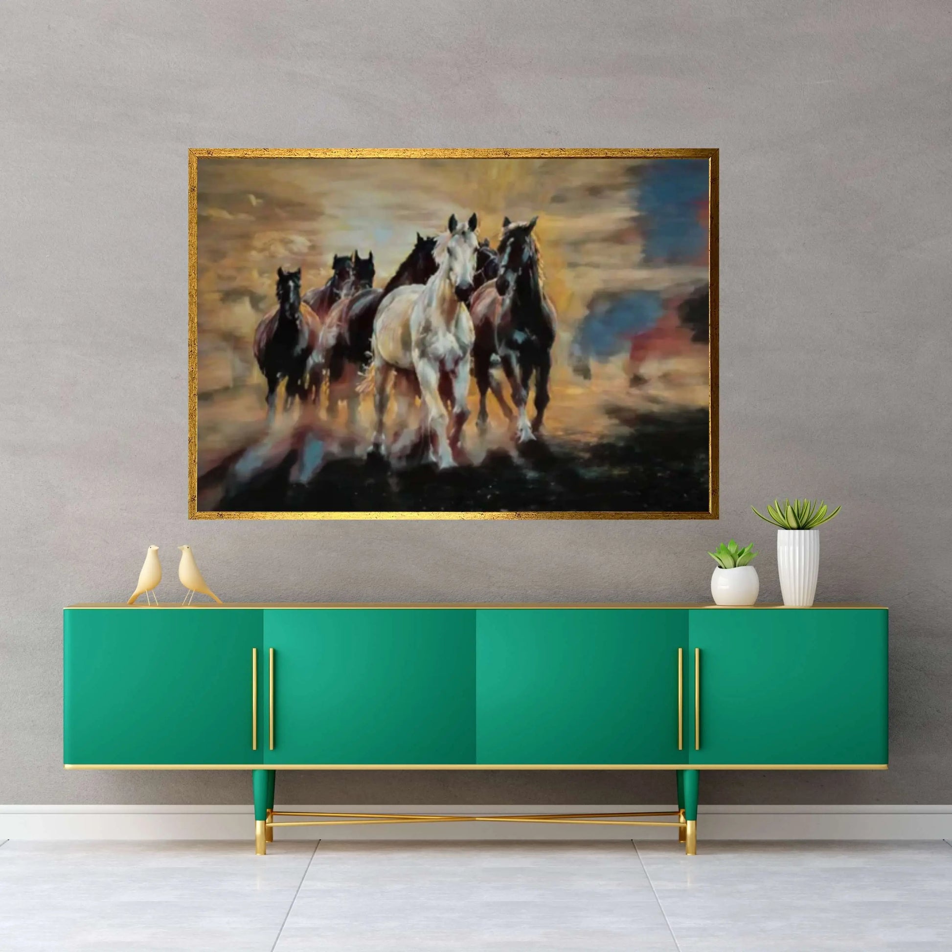 Large Running Horses Canvas Wall Art Print, Horse Poster Large Wall Art, Modern Trendy Wall Art Decor - Y Canvas