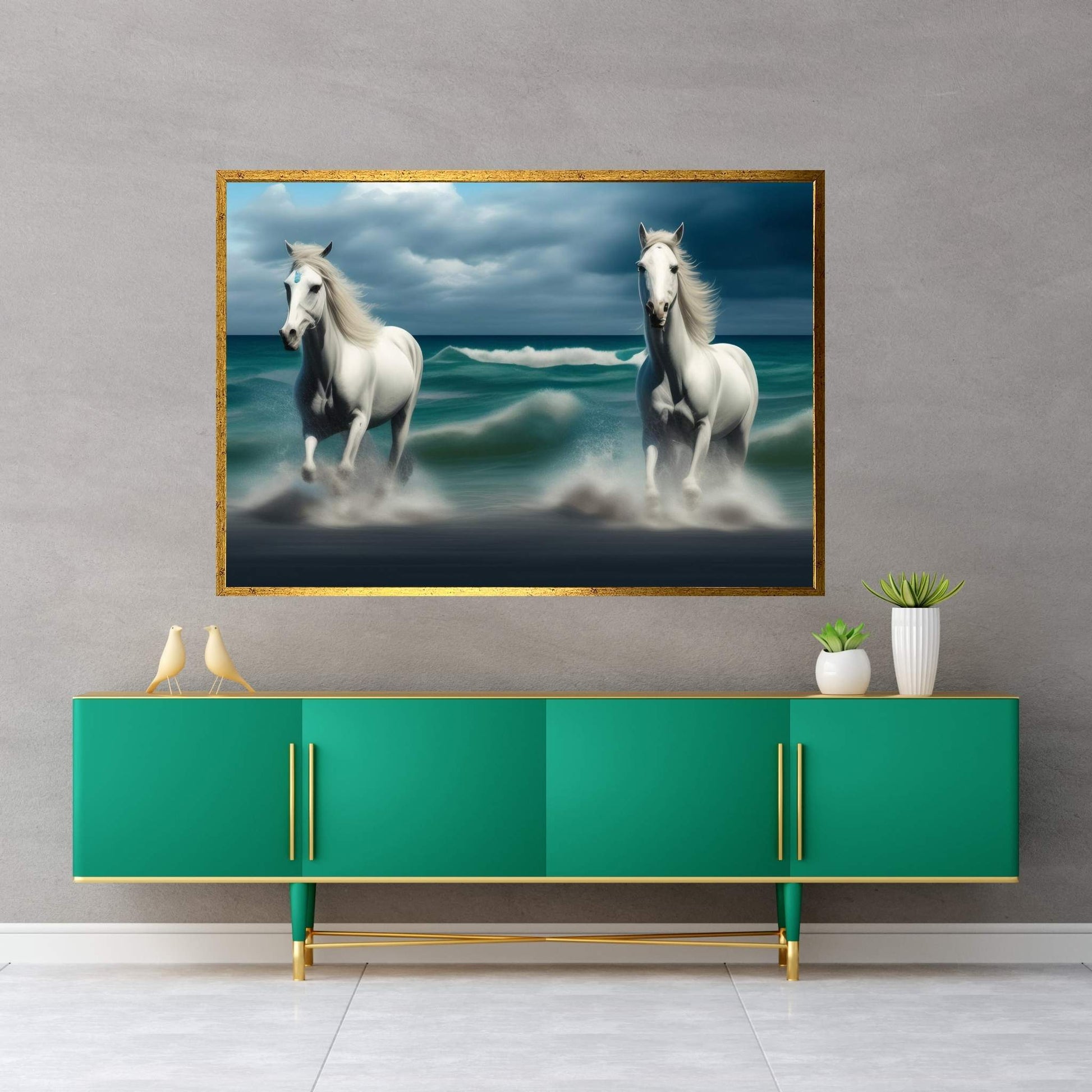 Beautiful White Horse Canvas Wall Art , Animal Wall Art - Y Canvas