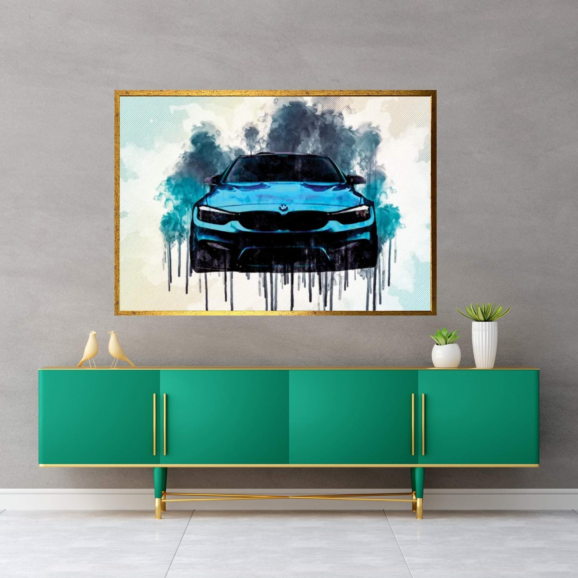 Bmw M3 2018 F80 Front View Tuning M Package Bright Blue Canvas Wall Art - Y Canvas