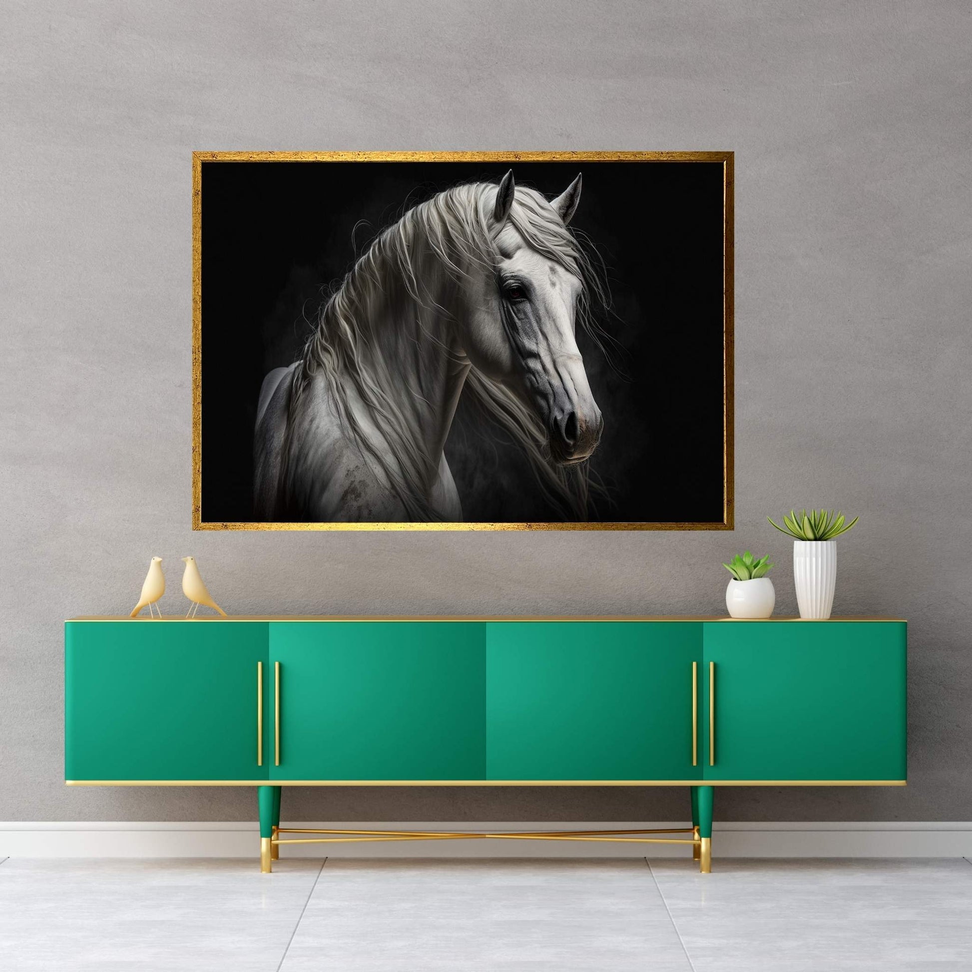Beautiful White Horse Canvas Wall Art , Animal Wall Art - Y Canvas