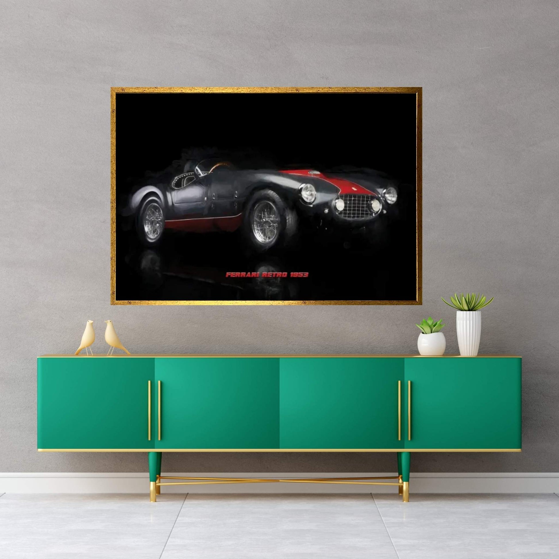 Ferrari Retro 1953 In Watercolor Canvas Wall Art - Y Canvas