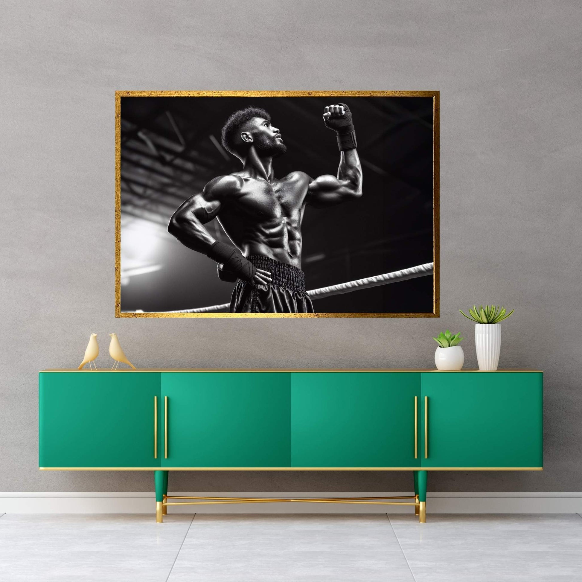 Black African Boxer, Fist and Victory, Boxing Canvas Wall Art - Y Canvas