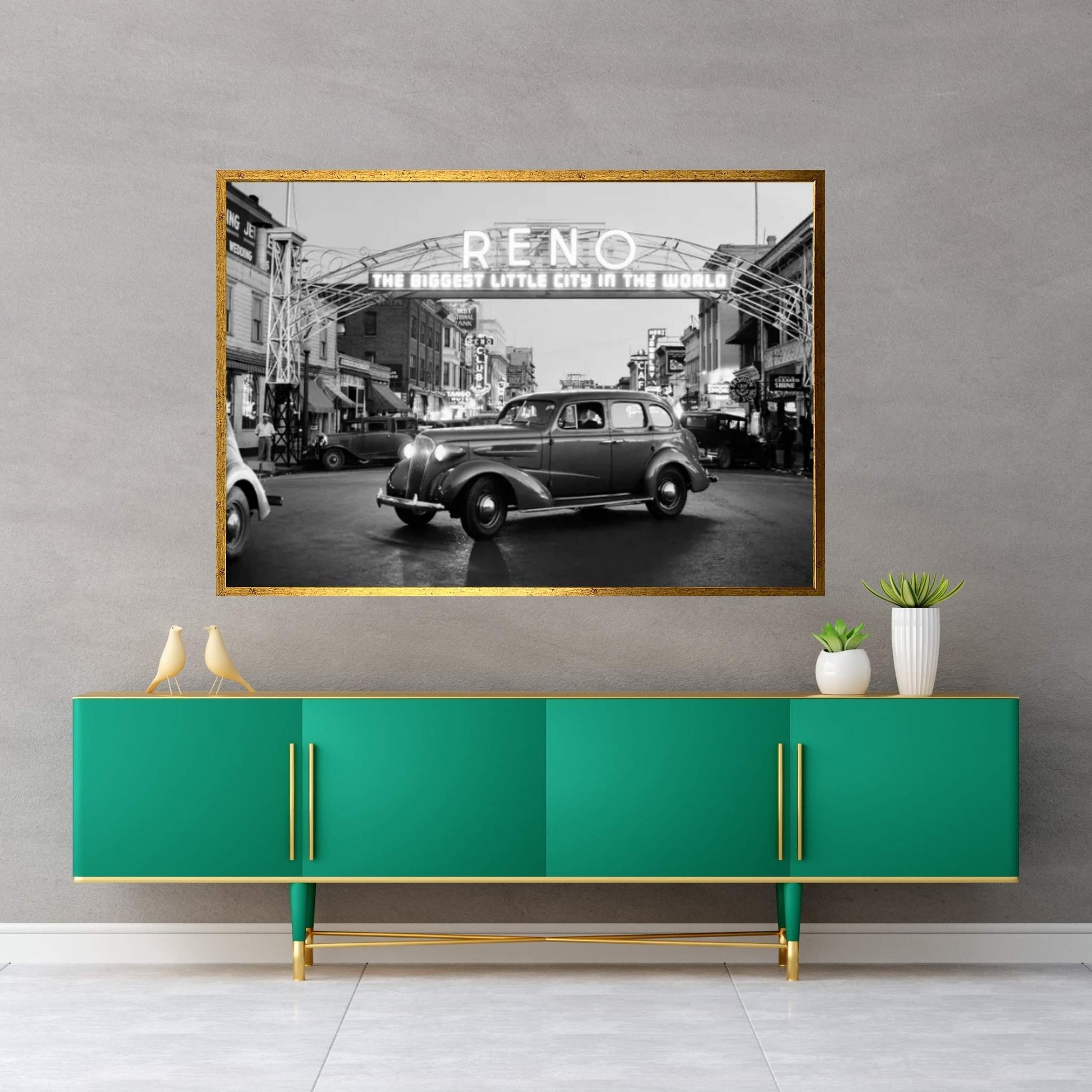 1930s Night Of Arch Over Main Street Reno Nevada Neon Sign The Biggest Little City In The World Canvas Wall Art - Y Canvas