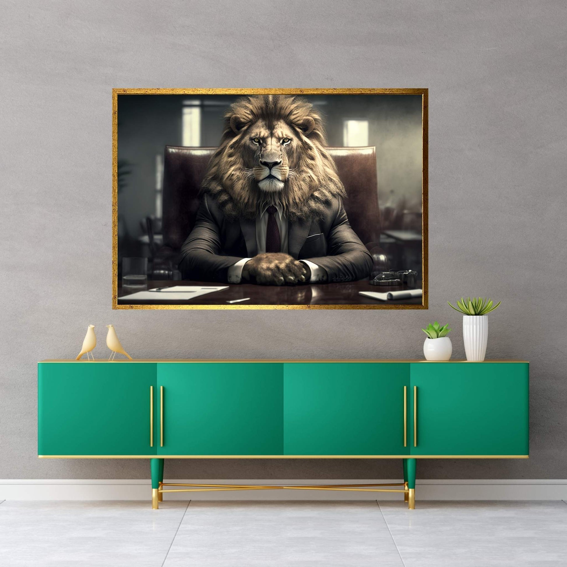 Businnes Lion Wall Art, Lion Canvas Art, Animal Wall Art - Y Canvas