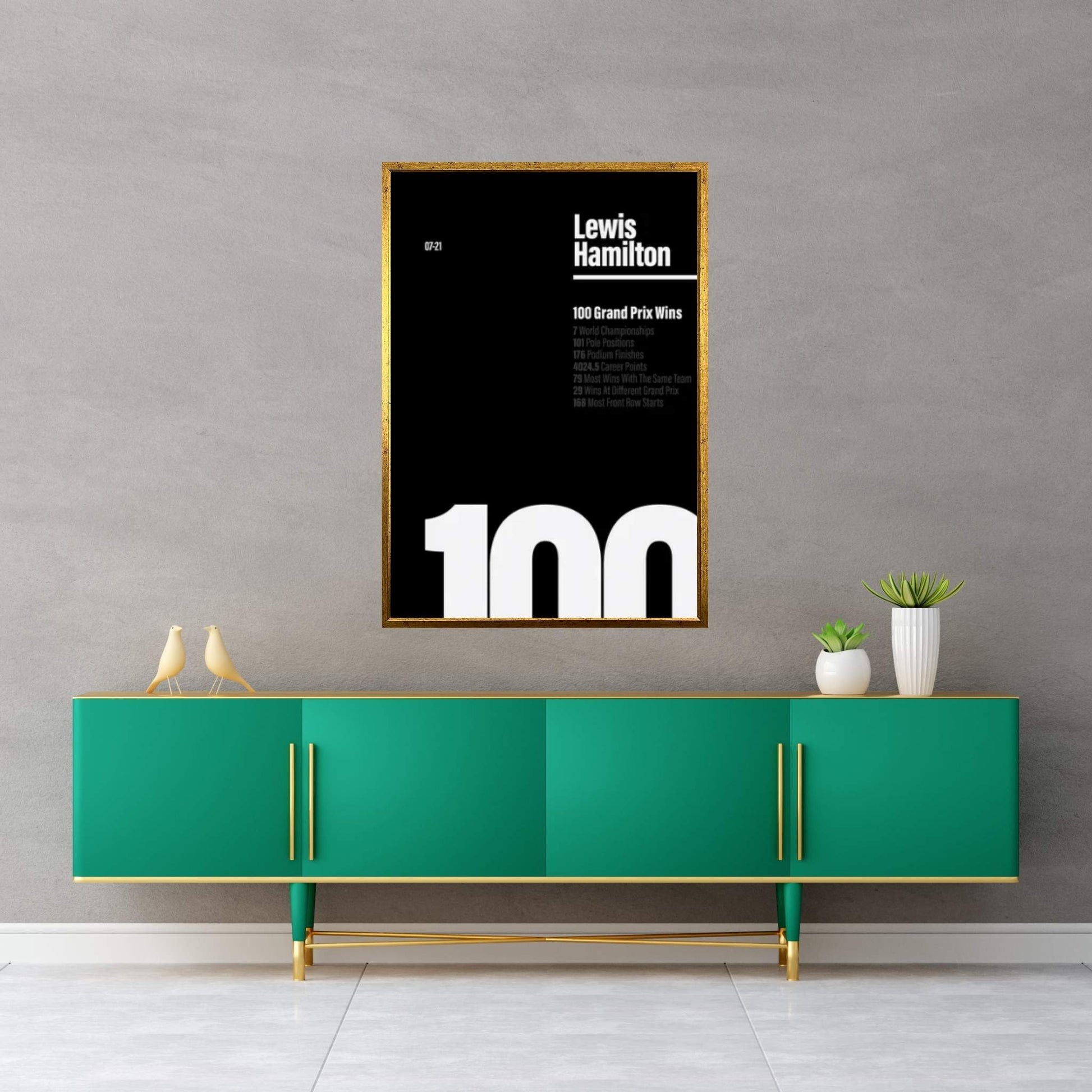 Lewis Hamilton 100 Wins (White/Black) Canvas Wall Art - Y Canvas