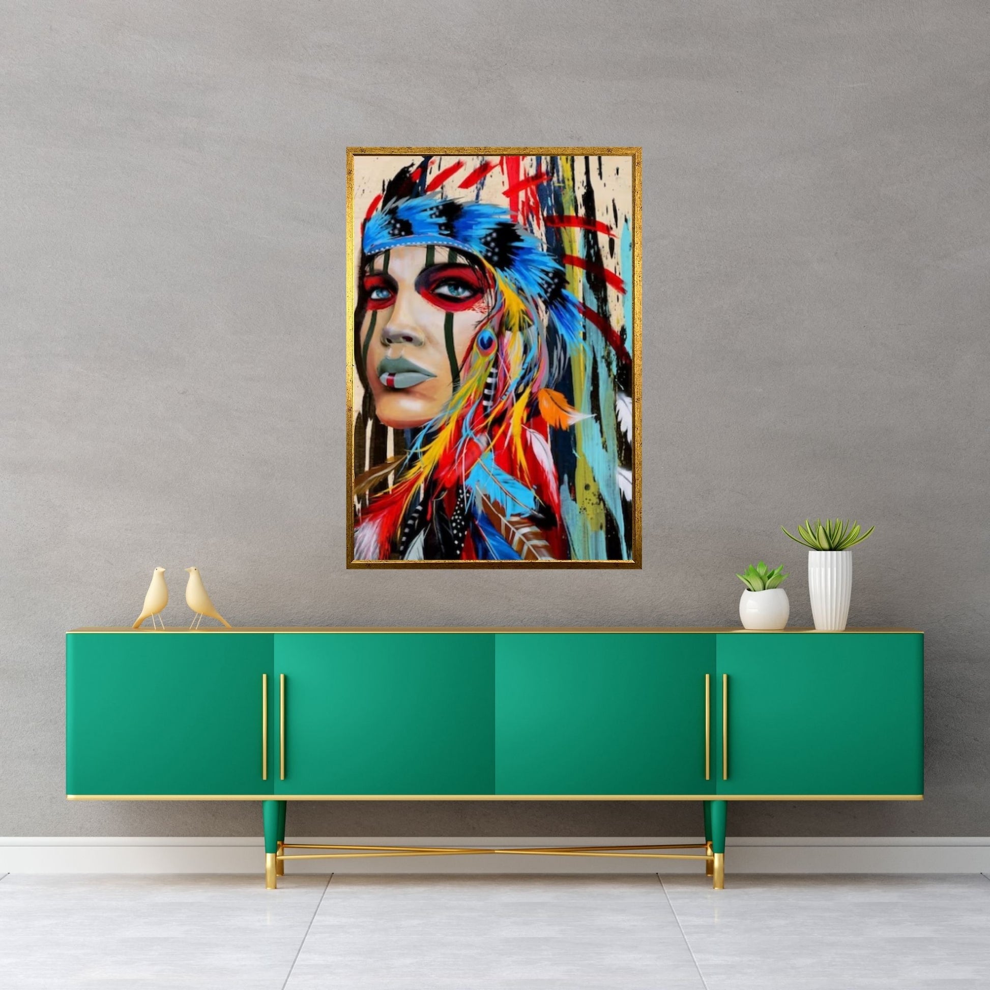 Native American Indian Girl Wall Art Canvas Painting Women, Wall Decor Pop Art - Y Canvas