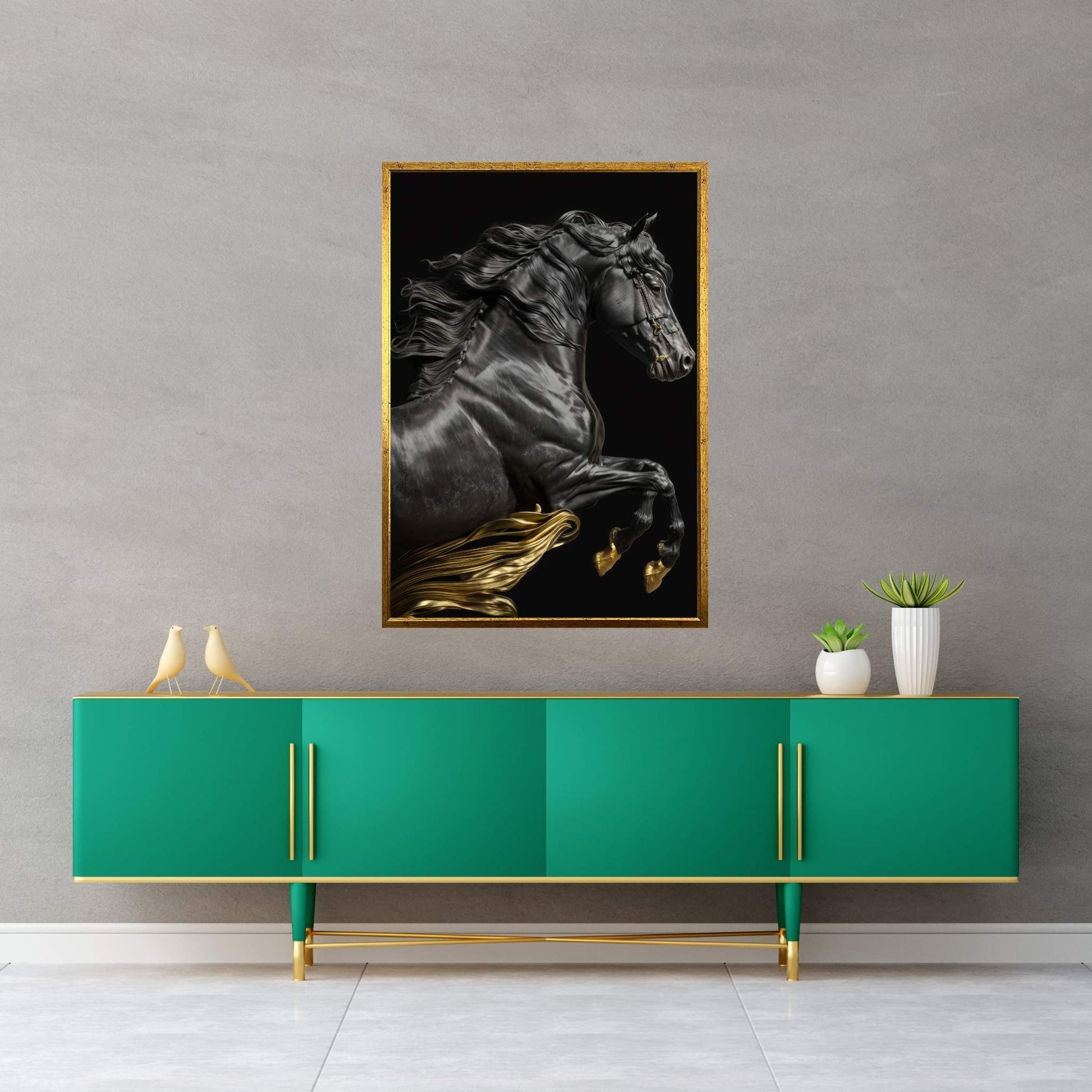 Beautiful Black Horse Canvas Wall Art , Animal Wall Art - Y Canvas