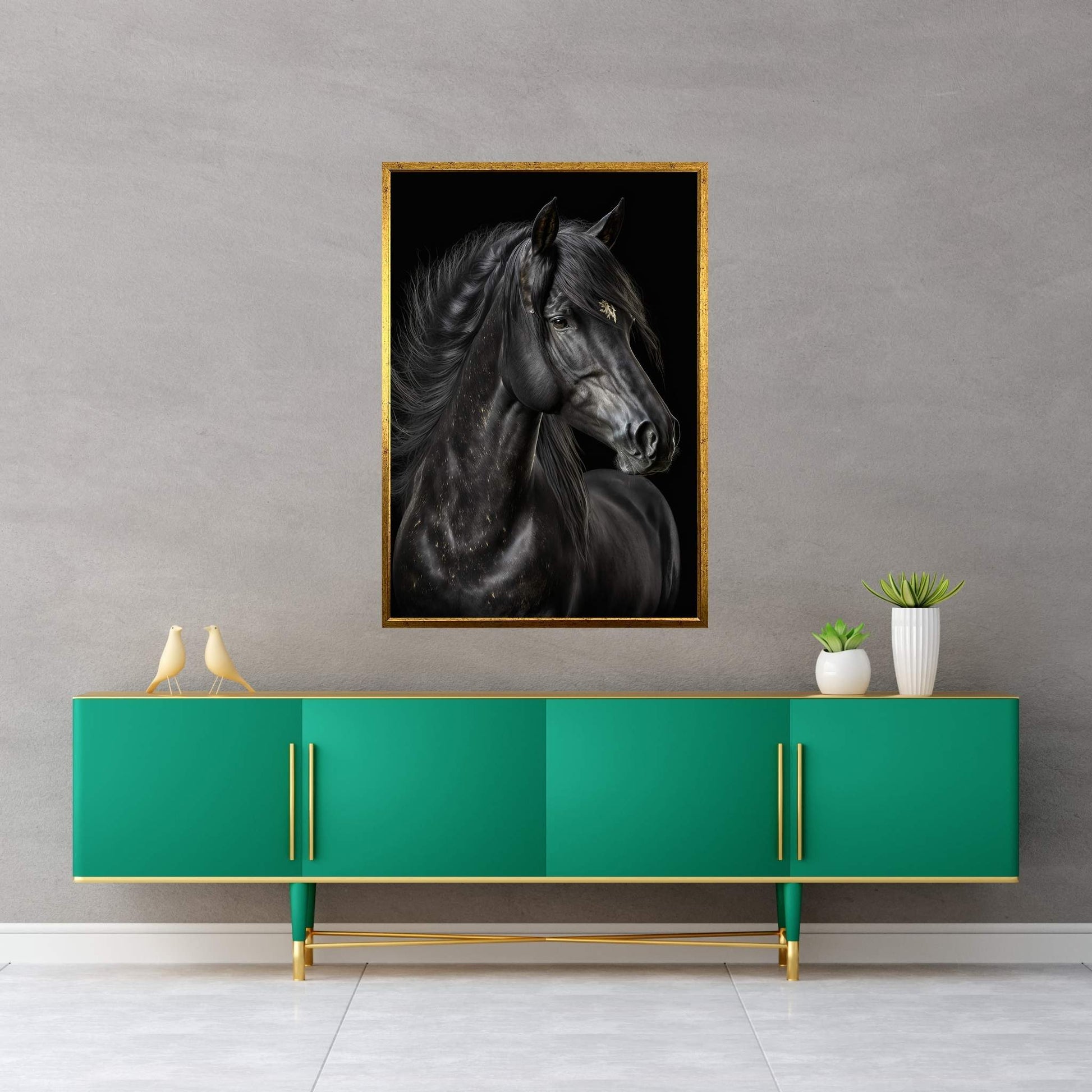 Beautiful Black Horse Canvas Wall Art , Animal Wall Art - Y Canvas