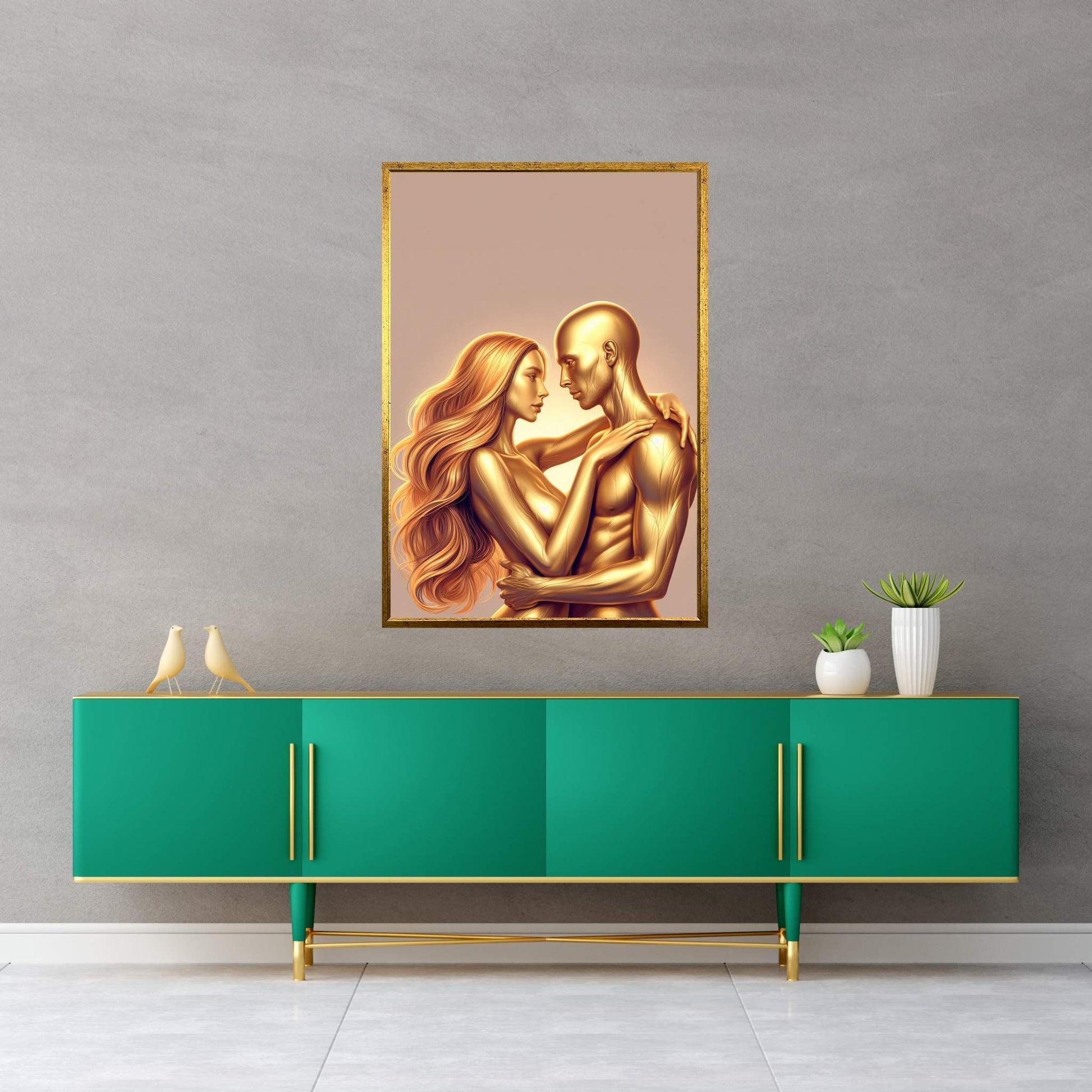 Metalic Gold Love Couple Canvas Wall Art - Y Canvas
