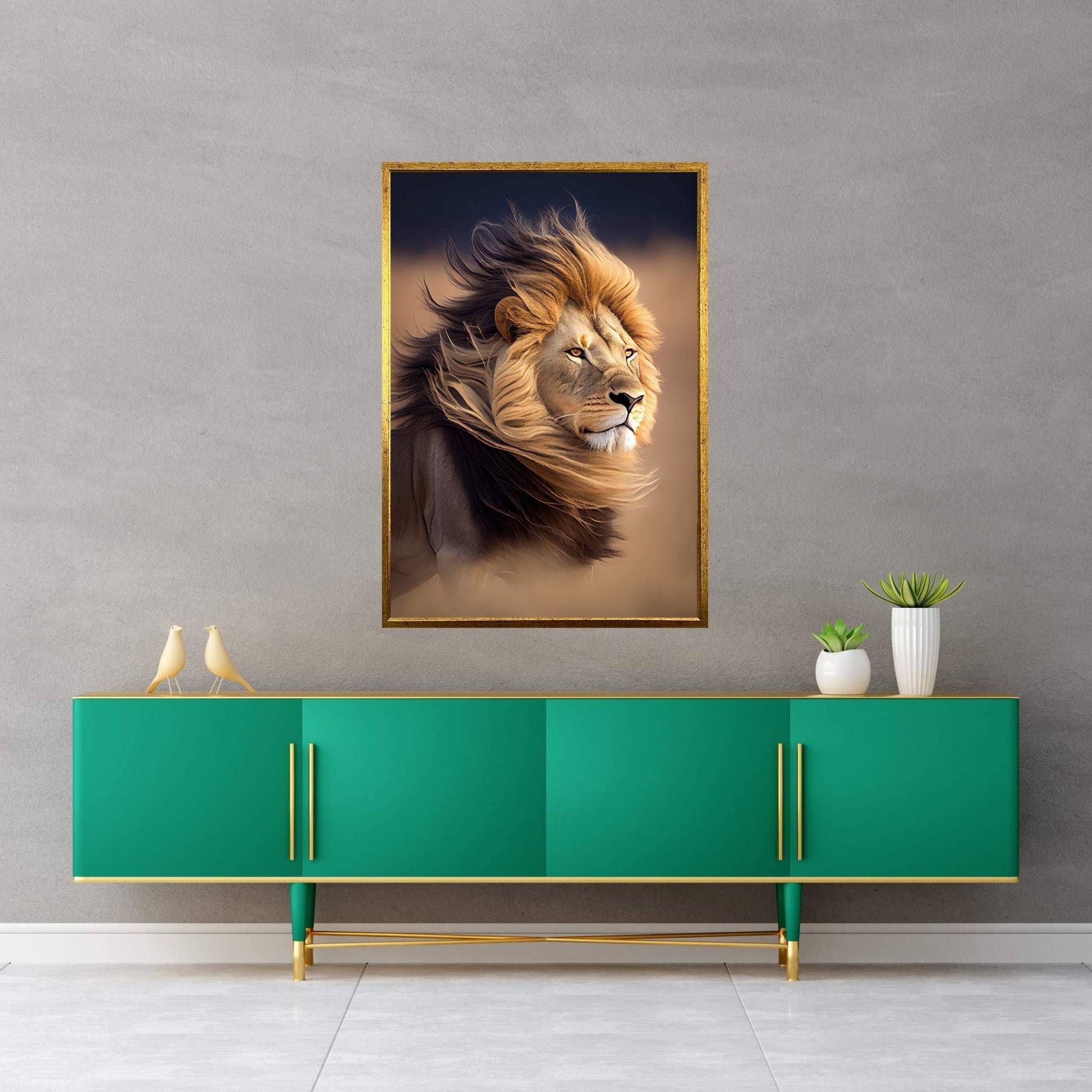 Lion Portrait , Animal Lion Canvas Wall Art Print - Y Canvas