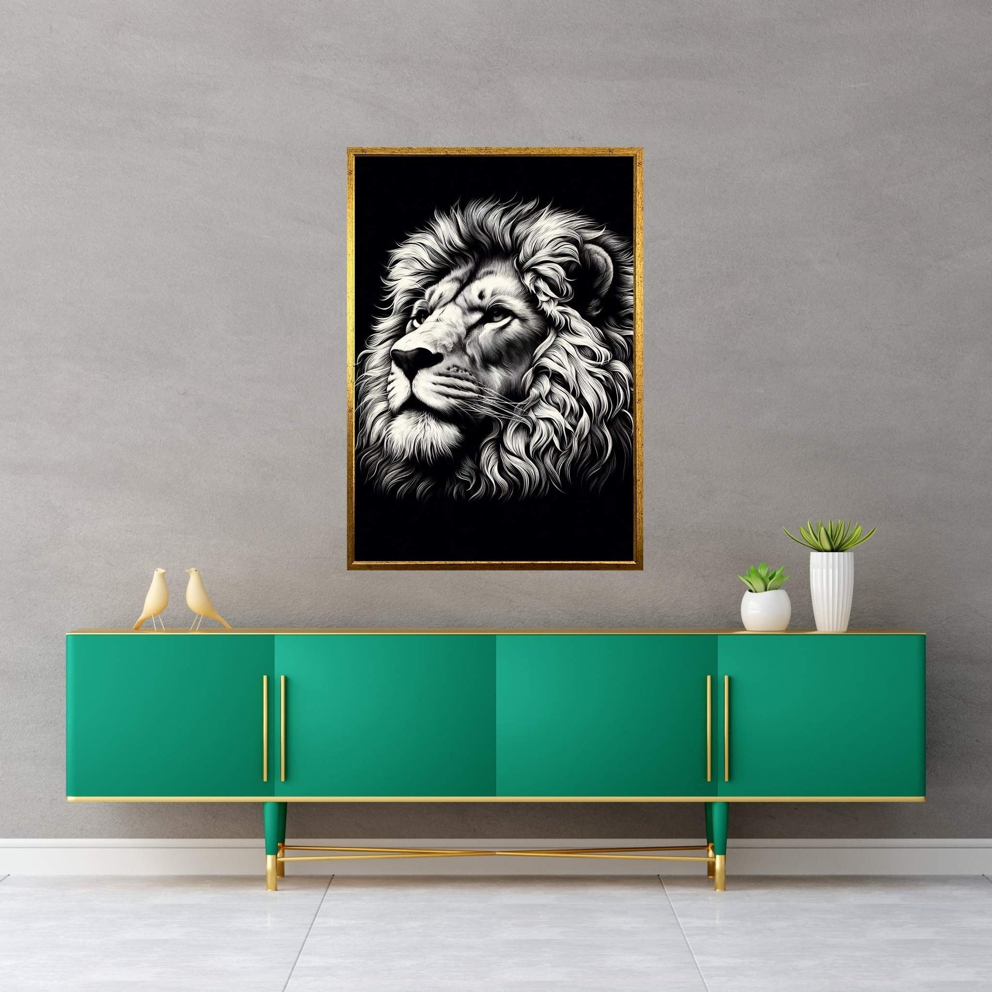 Lion White Black Canvas Wall Art - Y Canvas