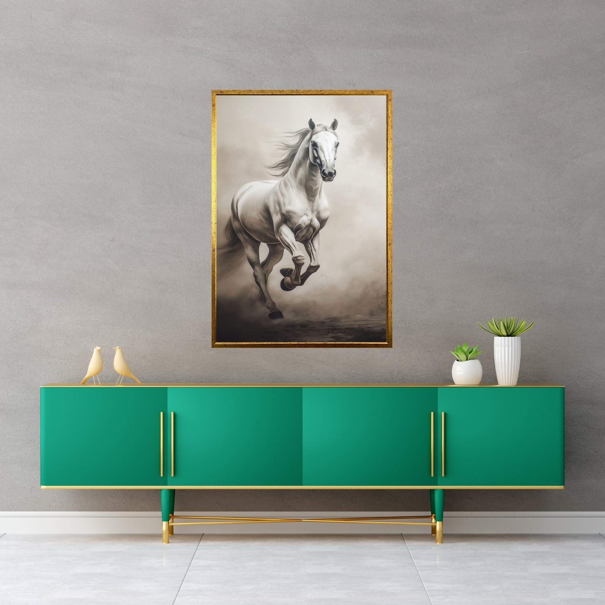 Beautiful White Horse Canvas Wall Art , Animal Wall Art - Y Canvas