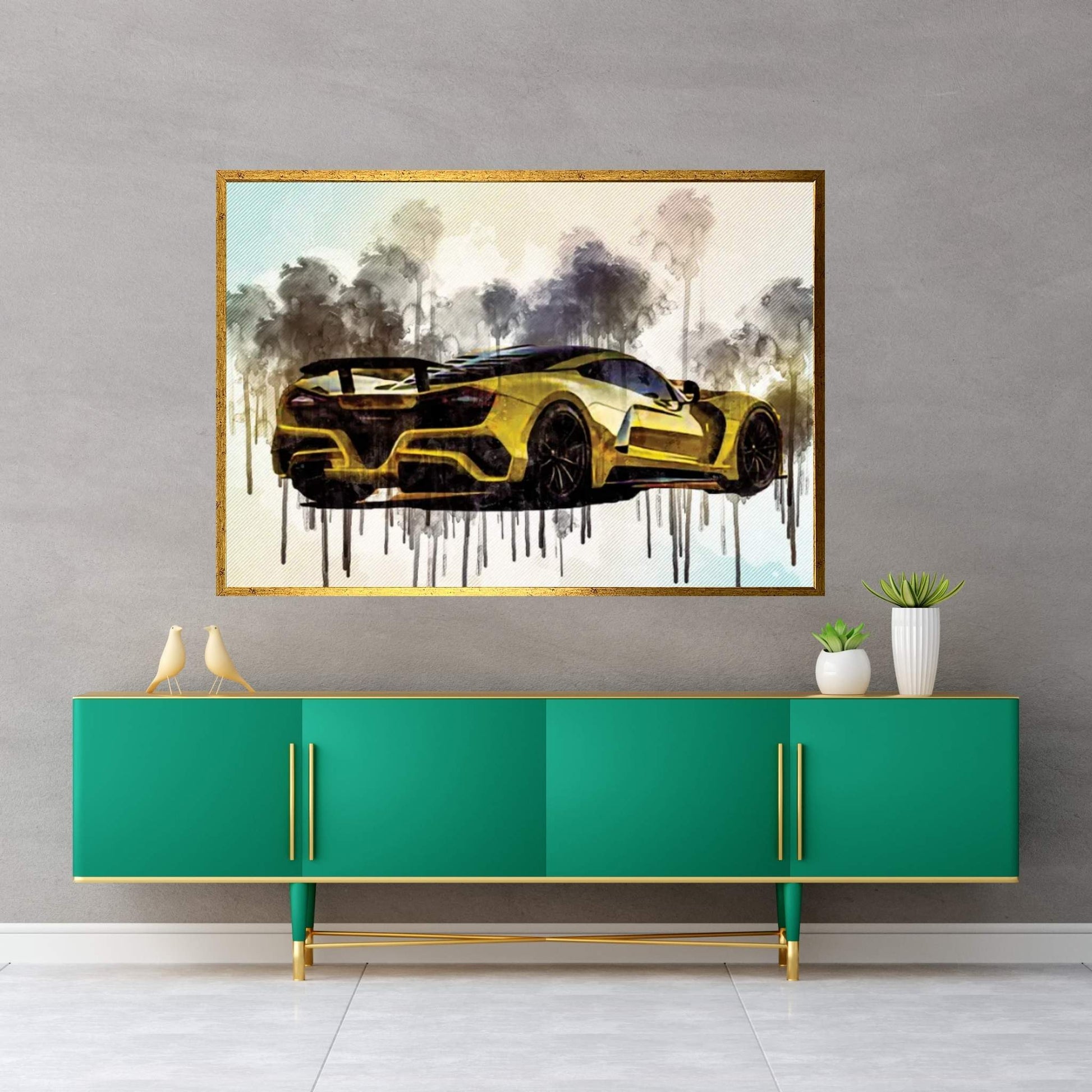 Hennessey Venom 2019 Hypercar Rear View Sports Car Yellow Venom F5 Canvas Wall Art - Y Canvas