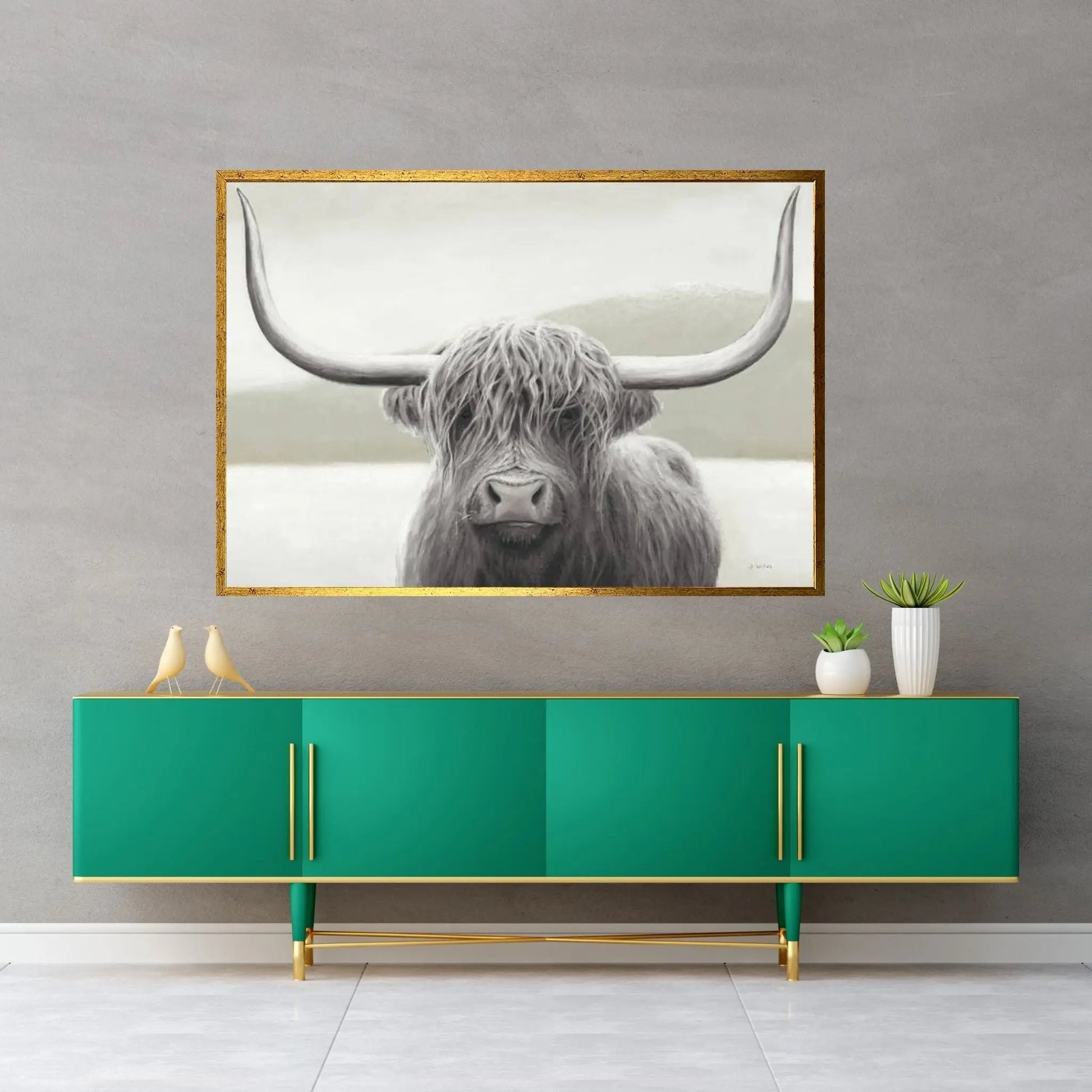 Highland Cow Neutral Canvas Wall Art - Y Canvas
