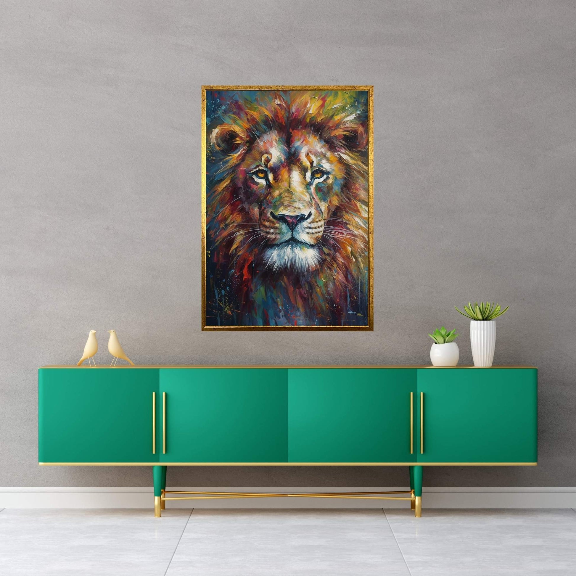 Lion Portrait , Animal Lion Canvas Wall Art Print - Y Canvas