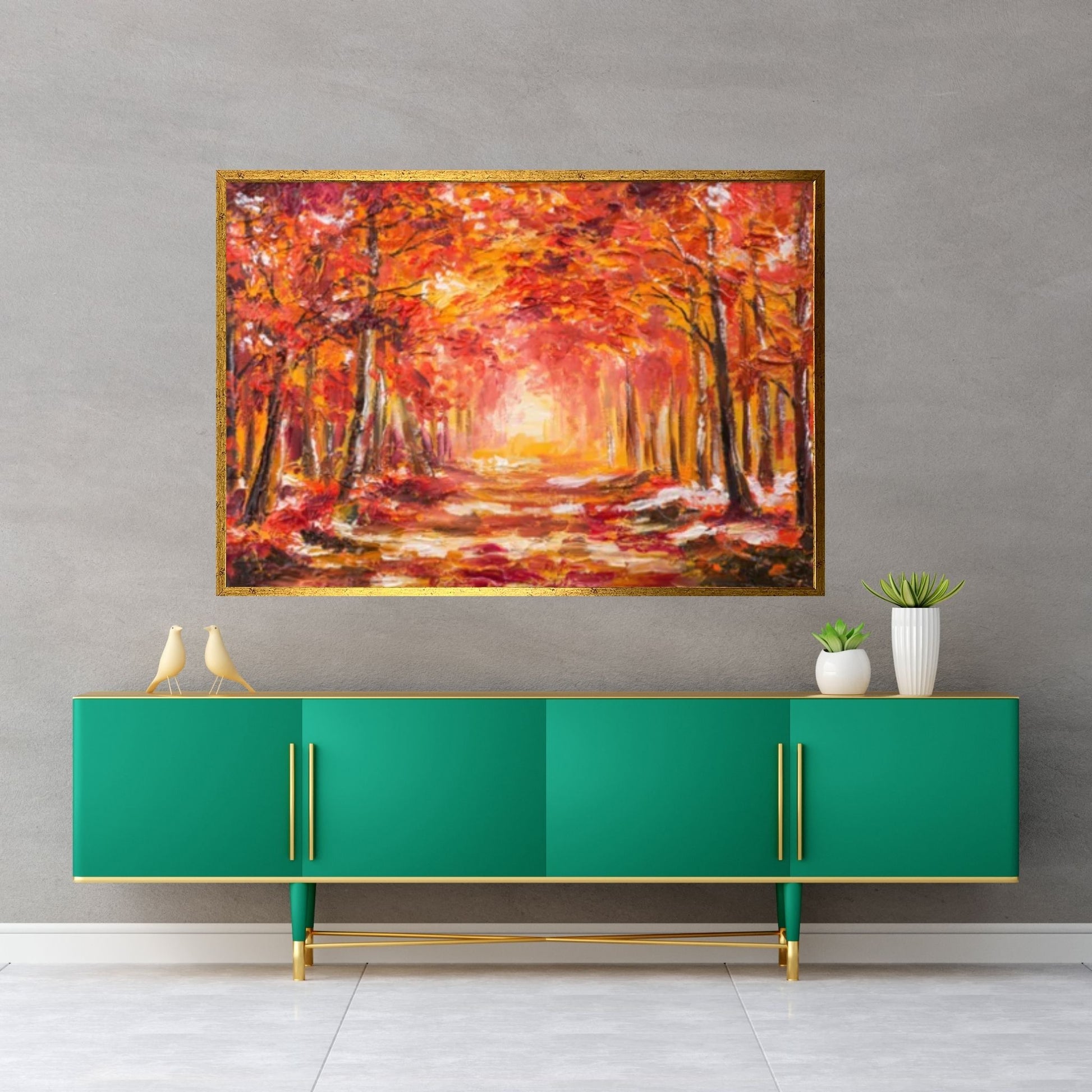 Oil painting landscape - colorful autumn forest Canvas Wall Art, Design Landscape Canvas Wall Art - Y Canvas
