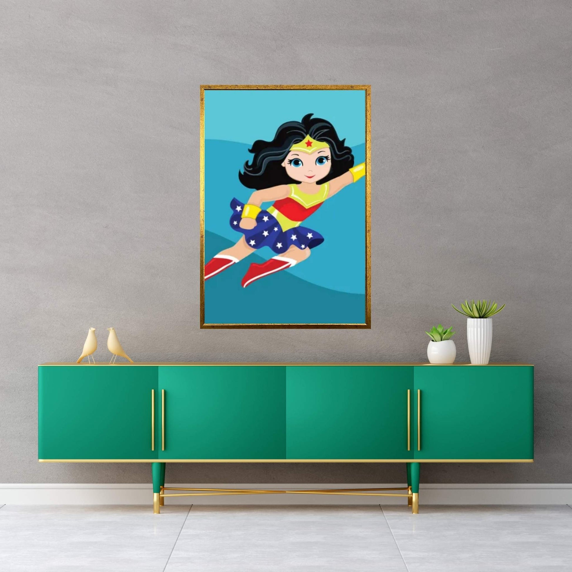 Wonder Women In Flight Canvas Wall Art - Y Canvas