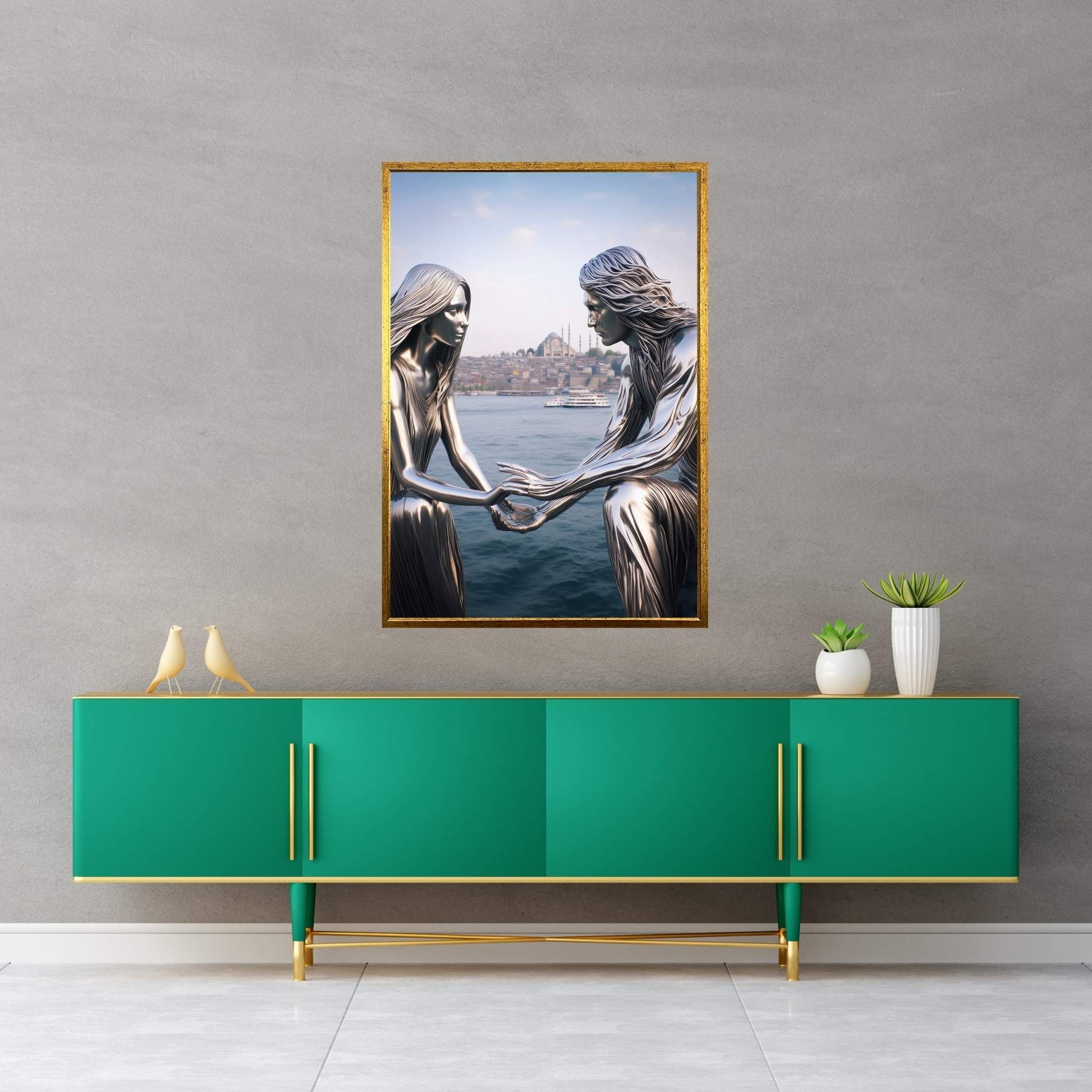 İstanbul Metalic Love Couple Canvas Wall Art - Y Canvas