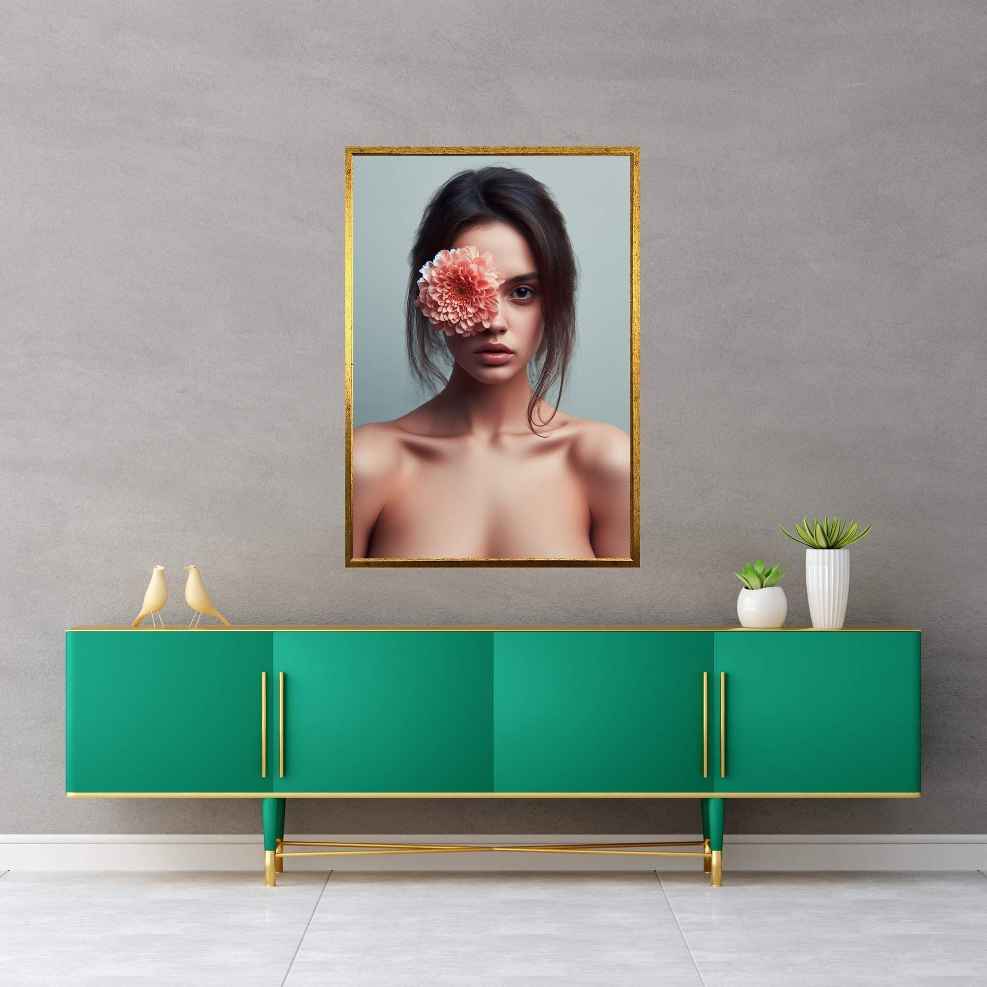 Woman Portrait Flower Head Canvas Wall Art - Y Canvas