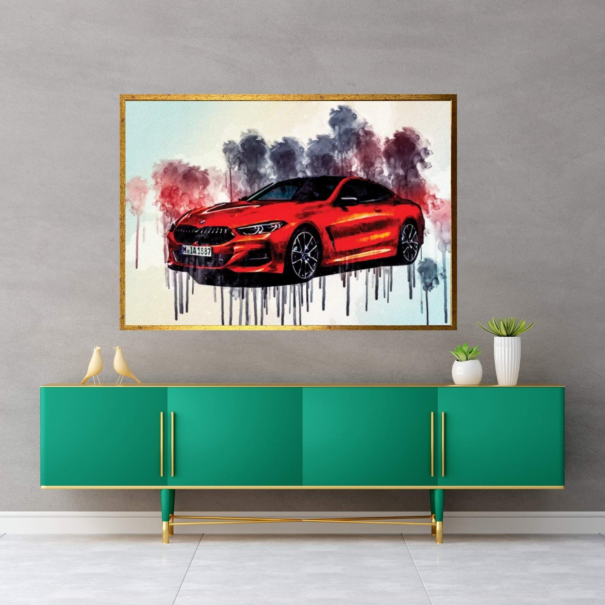 Bmw 8 Series 2019 Orange Sports Front View New Orange Canvas Wall Art - Y Canvas
