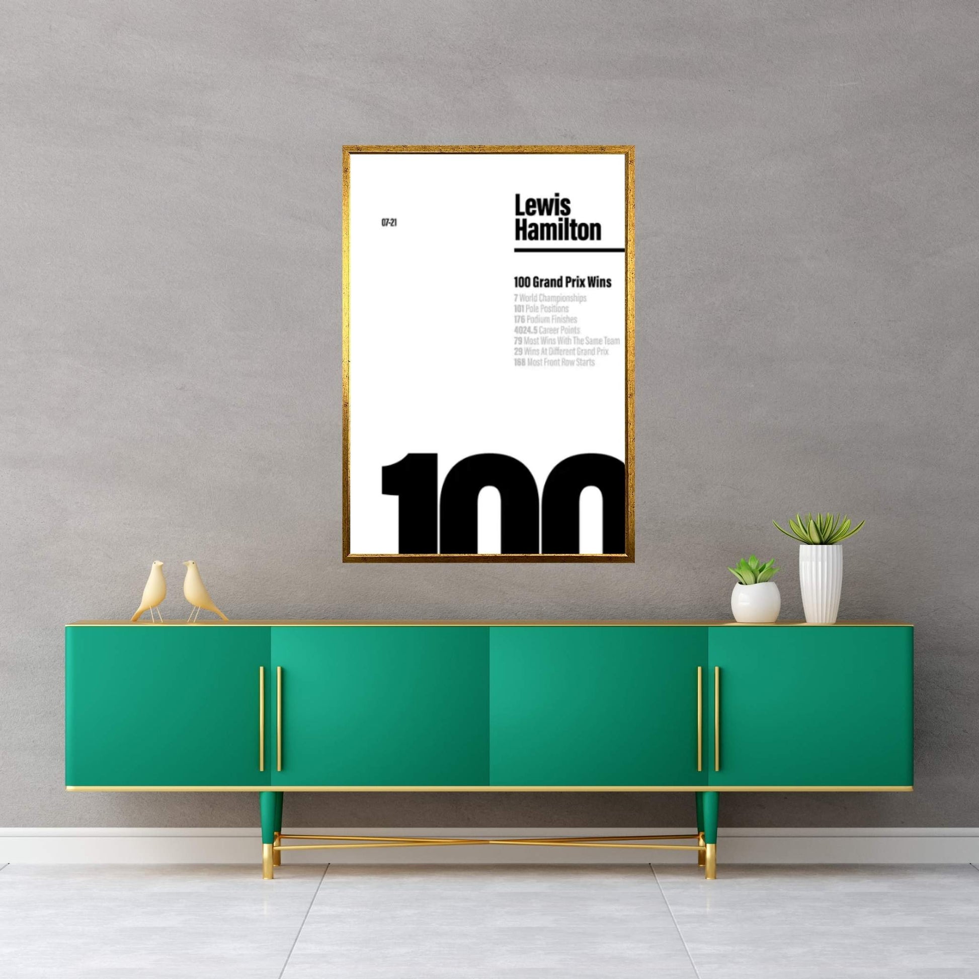 Lewis Hamilton 100 Wins (Black/White) Canvas Wall Art - Y Canvas