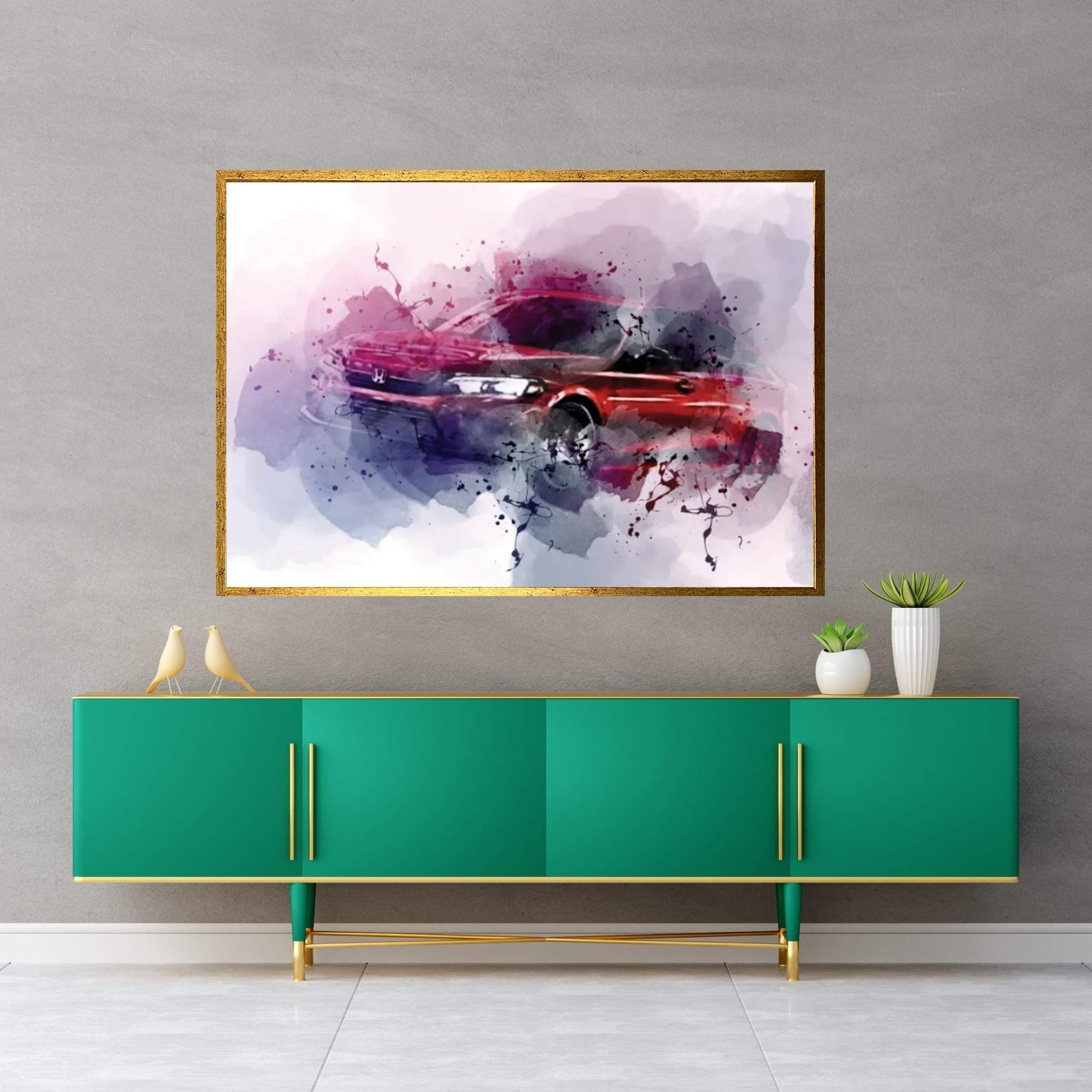 Honda Civic 2022 Exterior Red Sedan Canvas Wall Art - Y Canvas