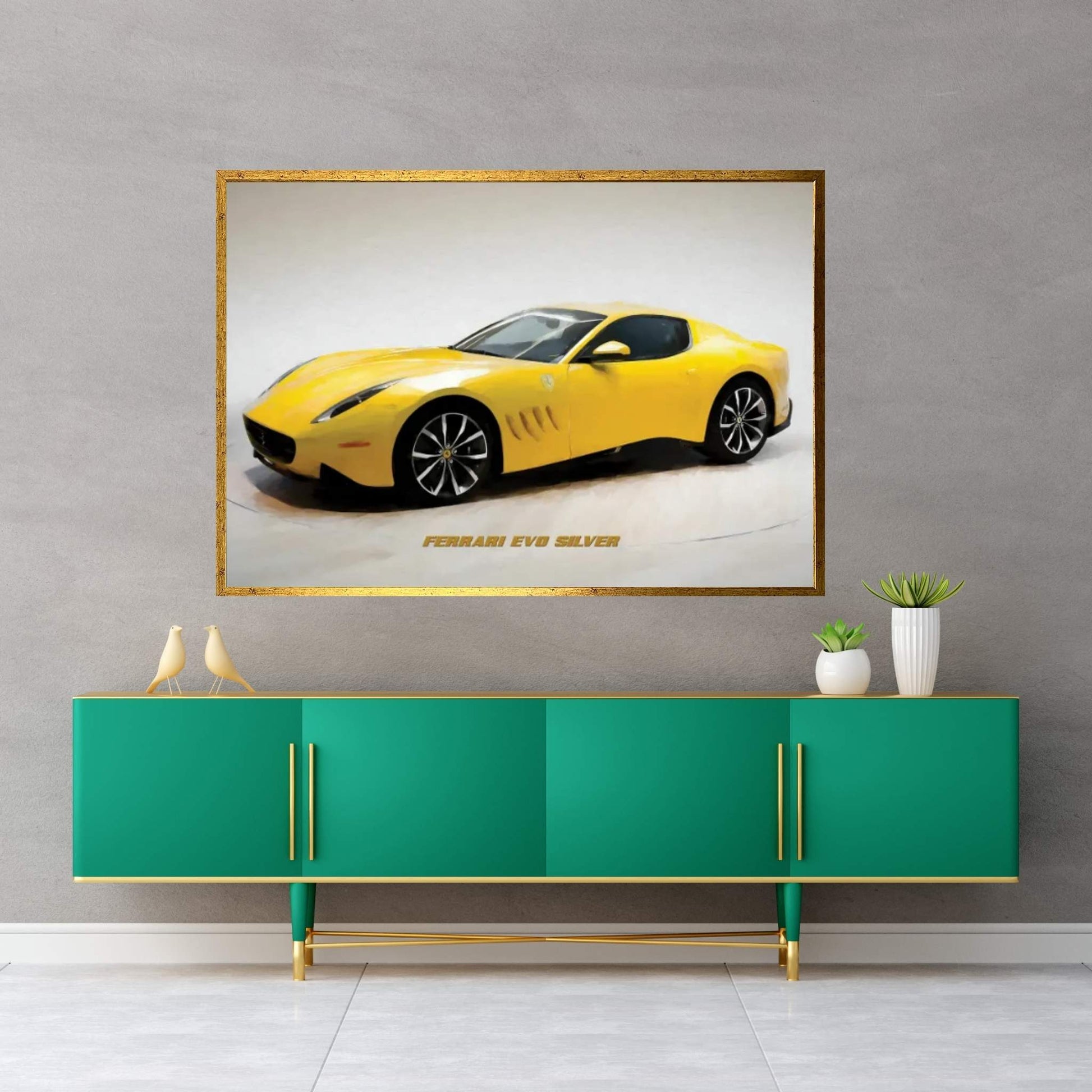 Ferrari Evo Silver In Watercolor Canvas Wall Art - Y Canvas