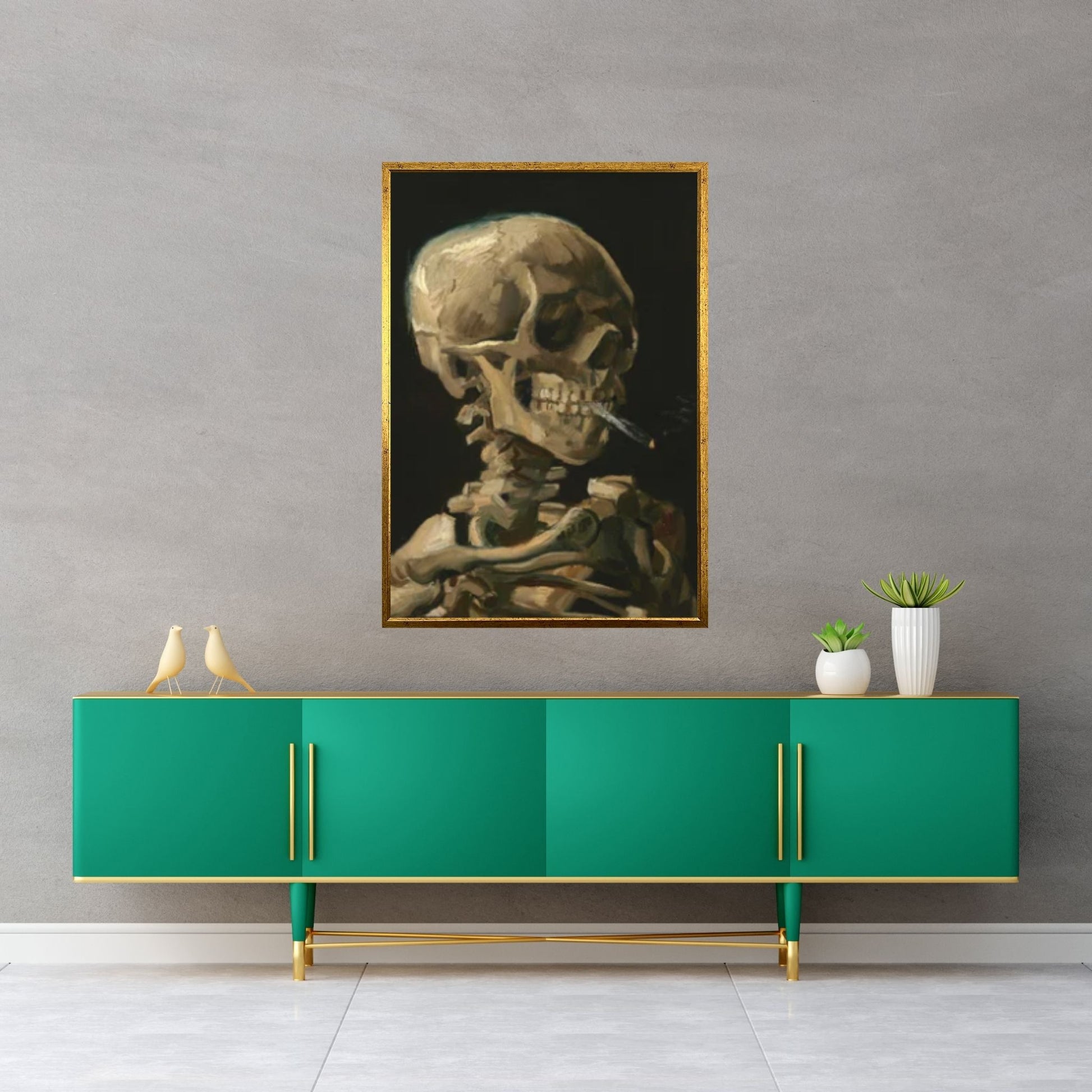 Vincent van Gogh : Skull of a Skeleton with Burning Cigarette Canvas Wall Art Print Poster - Y Canvas