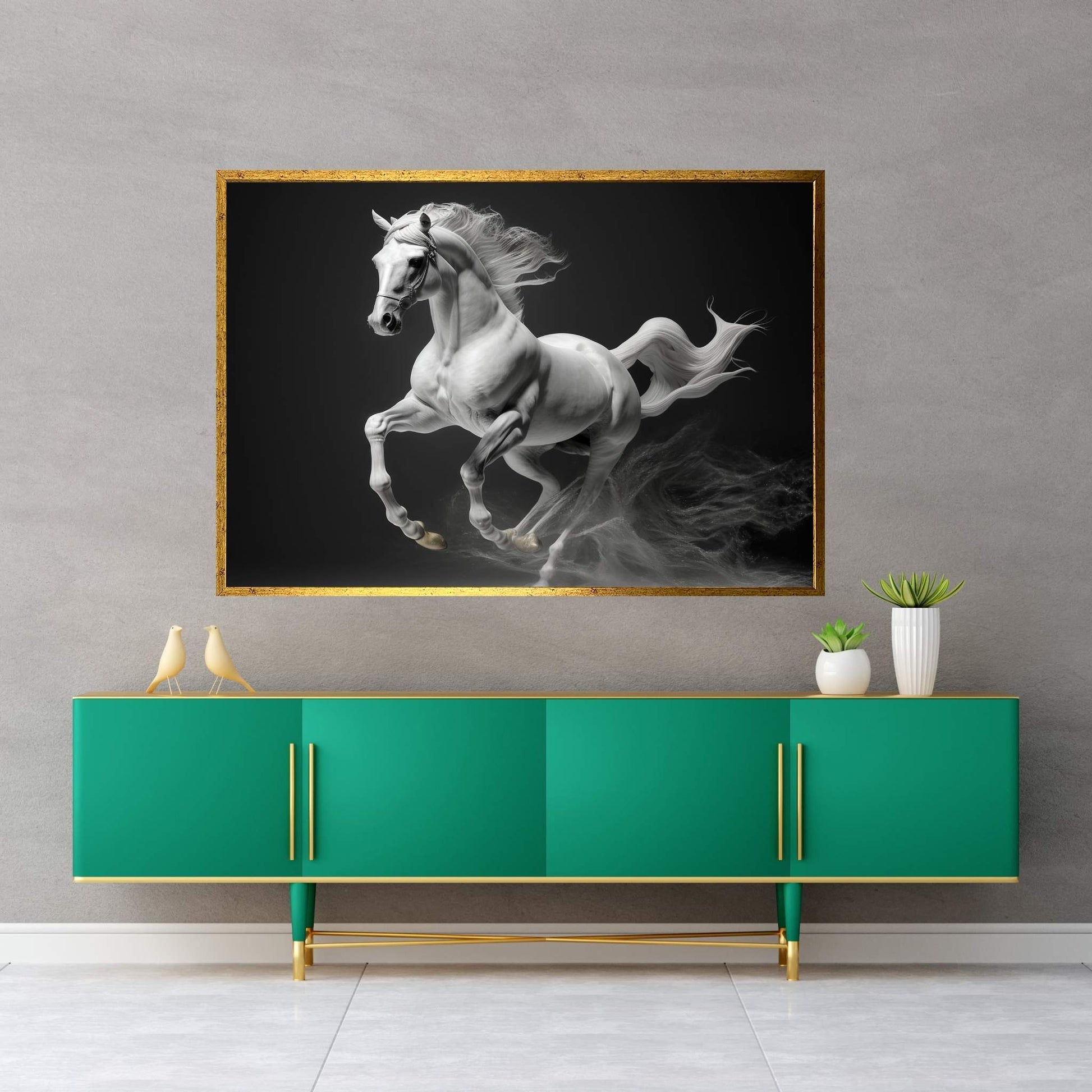Beautiful White Horse Canvas Wall Art , Animal Wall Art - Y Canvas
