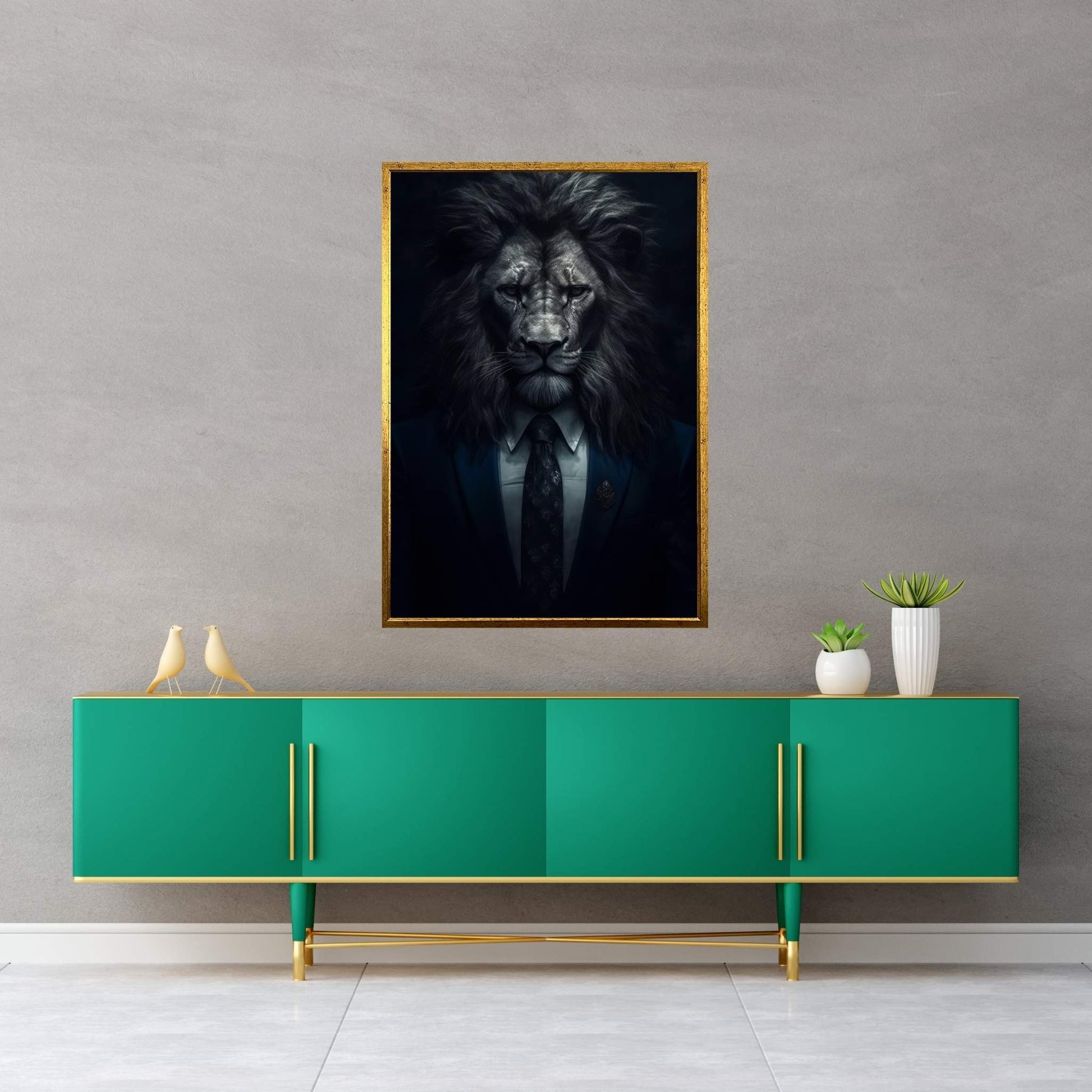 Businnes Lion Wall Art, Lion Canvas Art, Animal Wall Art - Y Canvas