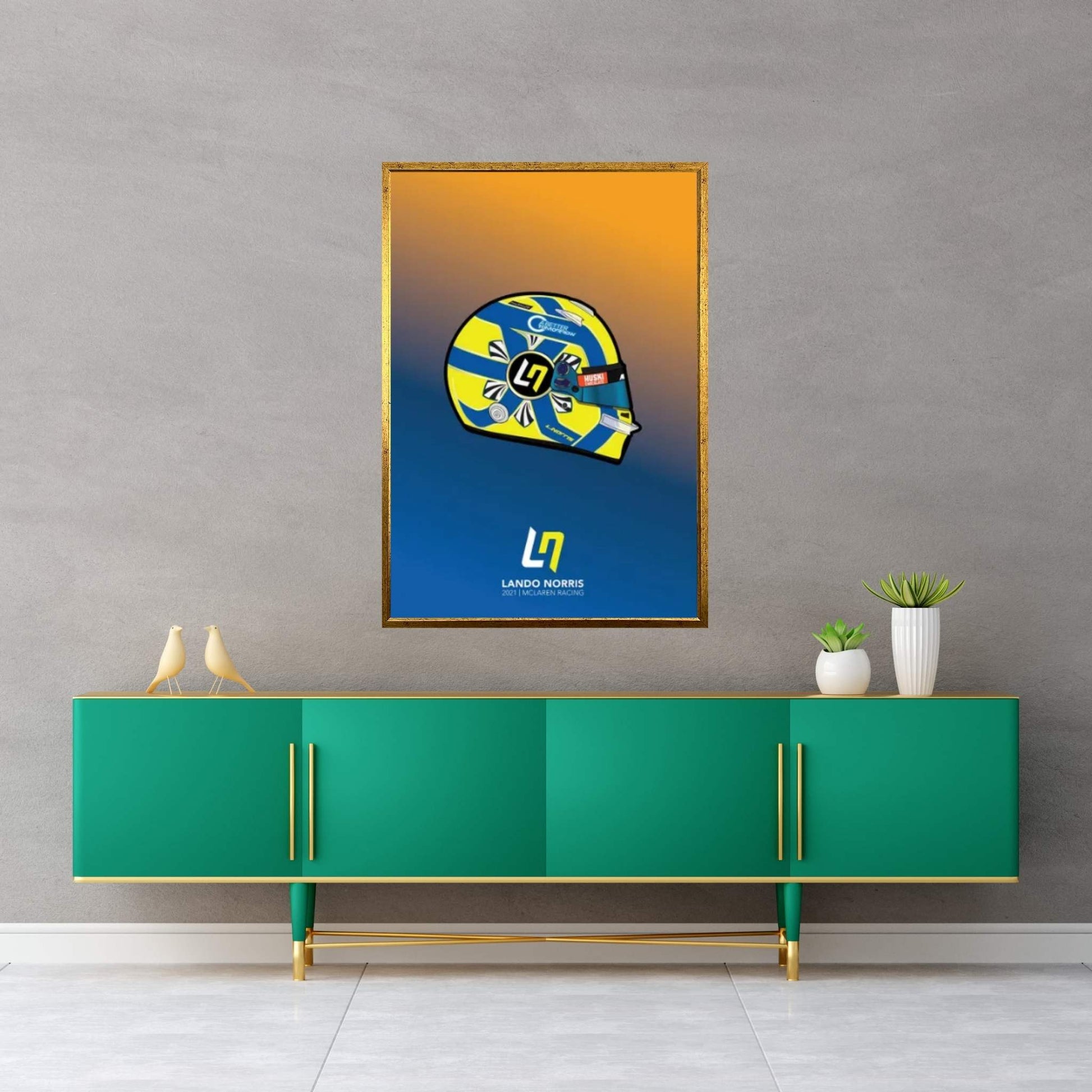 Lando Norris Helmet 2021 (Blue) Canvas Wall Art - Y Canvas