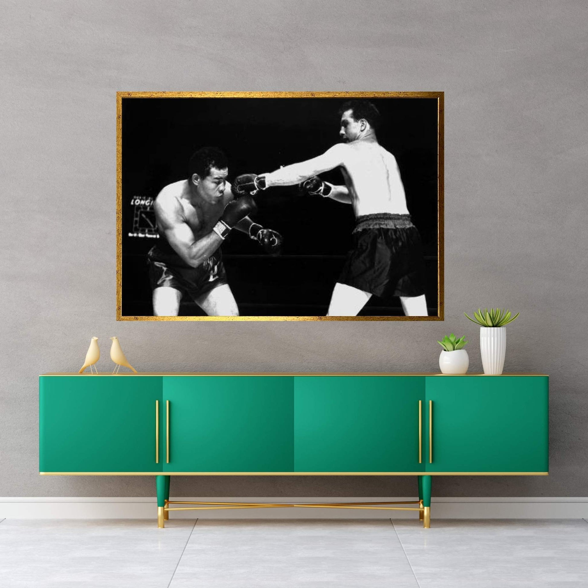 American boxer Joe Louis fighting with Billy Conn 1946 Canvas Wall Art - Y Canvas