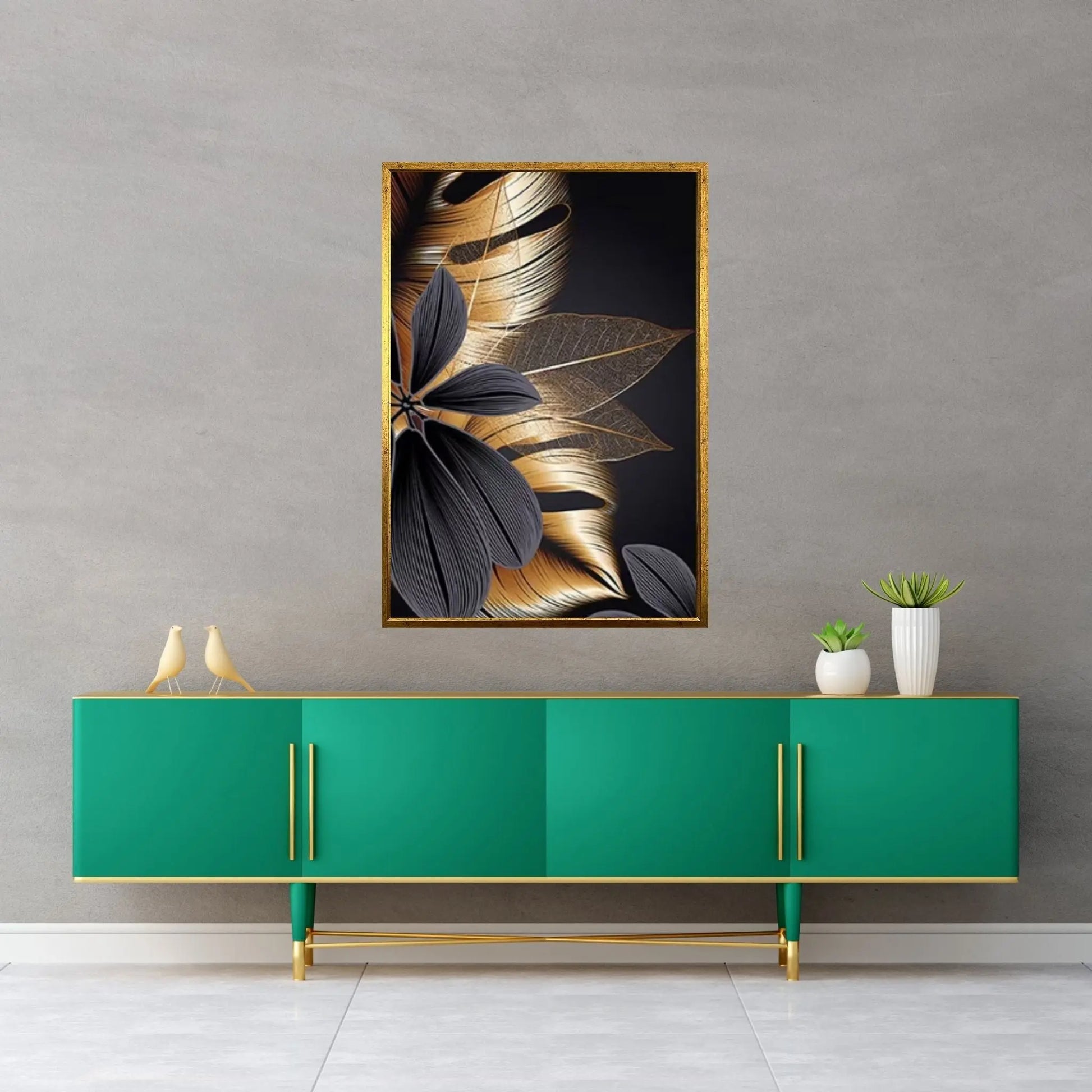 Art Painting Nordic Living Room Decoration Canvas Wall Art Picture Black Golden Plant Leaf Canvas Poster Print - Y Canvas