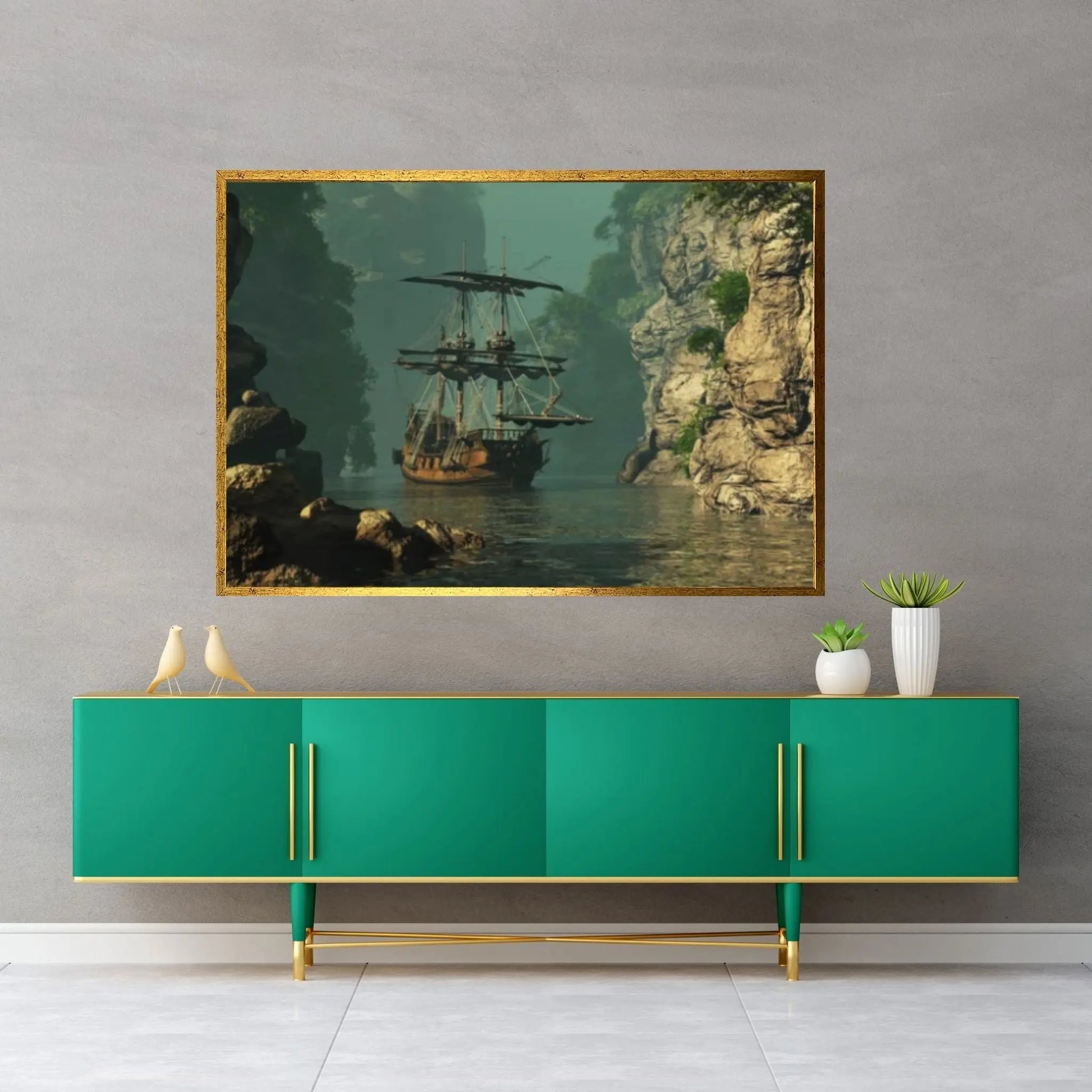 Sea Pirates Ship Canvas Wall Art, Pirates Canvas Wall Print, Corsair on Sea Wall Hangings - Y Canvas