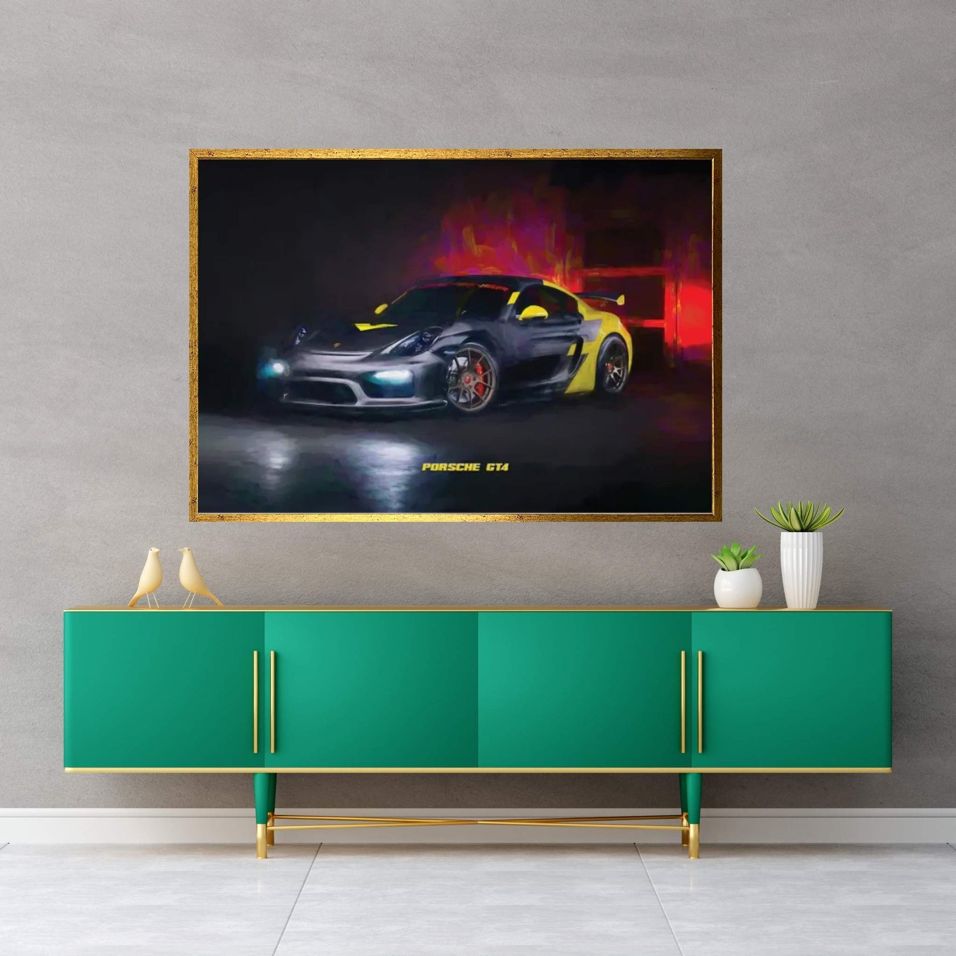 Porsche GT4 In Watercolor Canvas Wall Art - Y Canvas