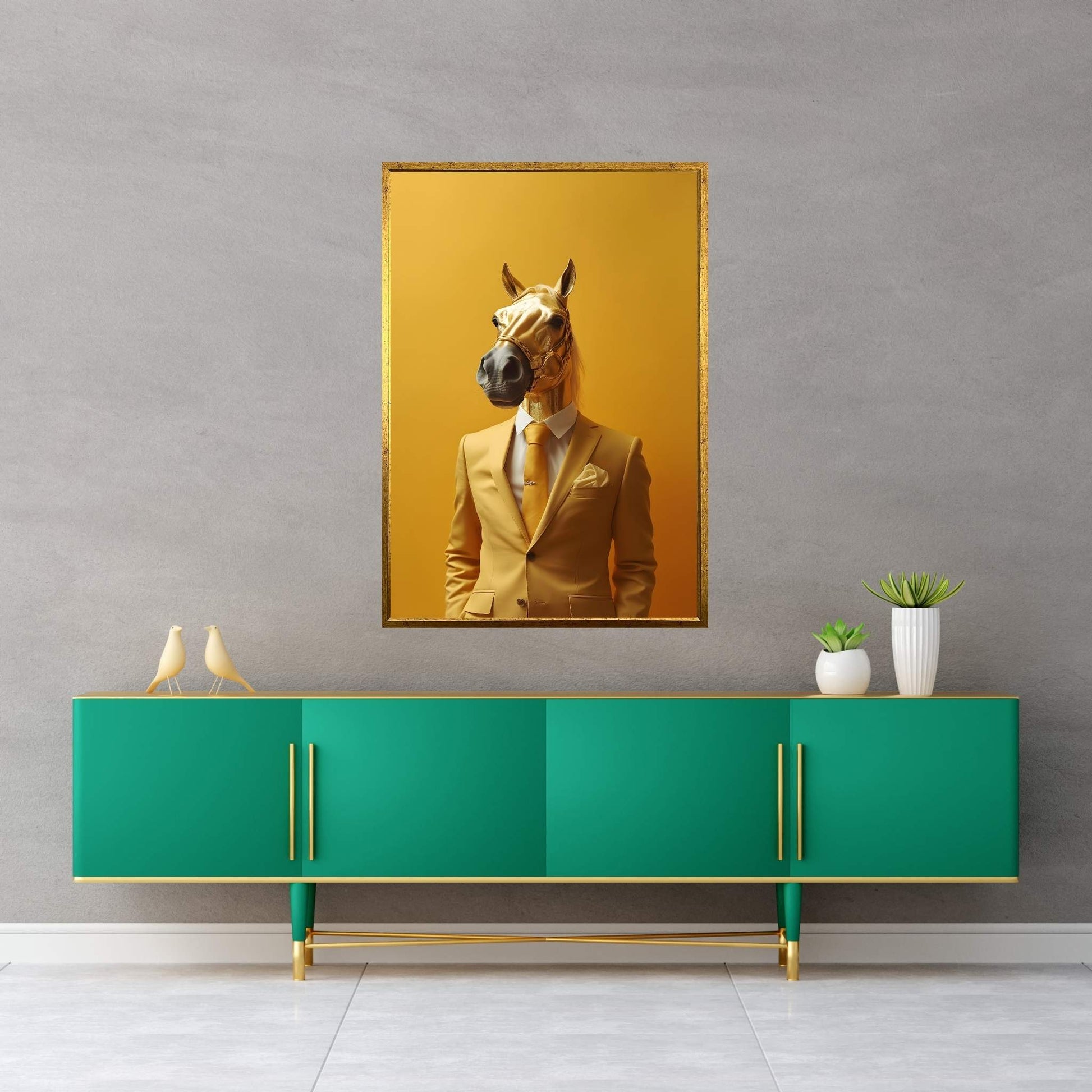 Businessman Golden Horse Modern Abstract Office Canvas Wall Art - Y Canvas