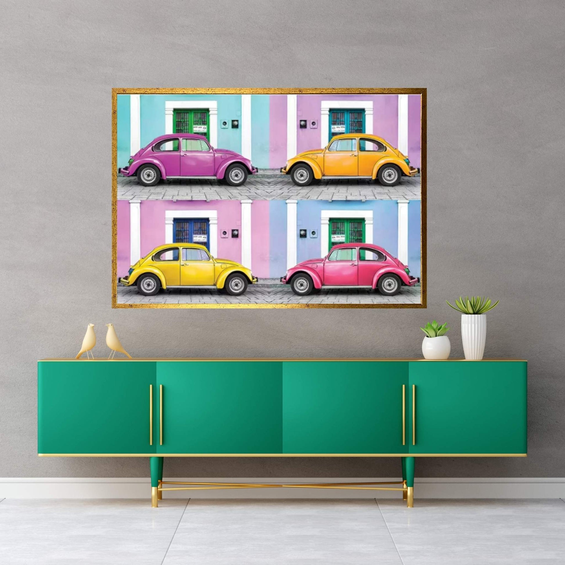 Four VW Beetle Cars II Canvas Wall Art - Y Canvas